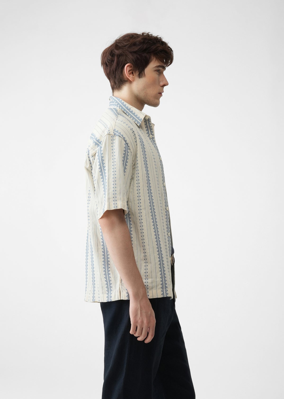 Dark Blue Jacquard Stripe Cotton Shirt