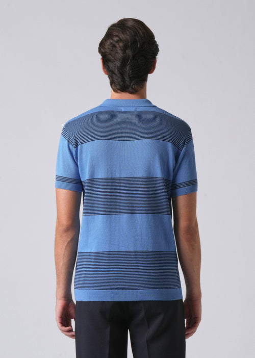 Blue Knitted Polo Zipper T-shirt