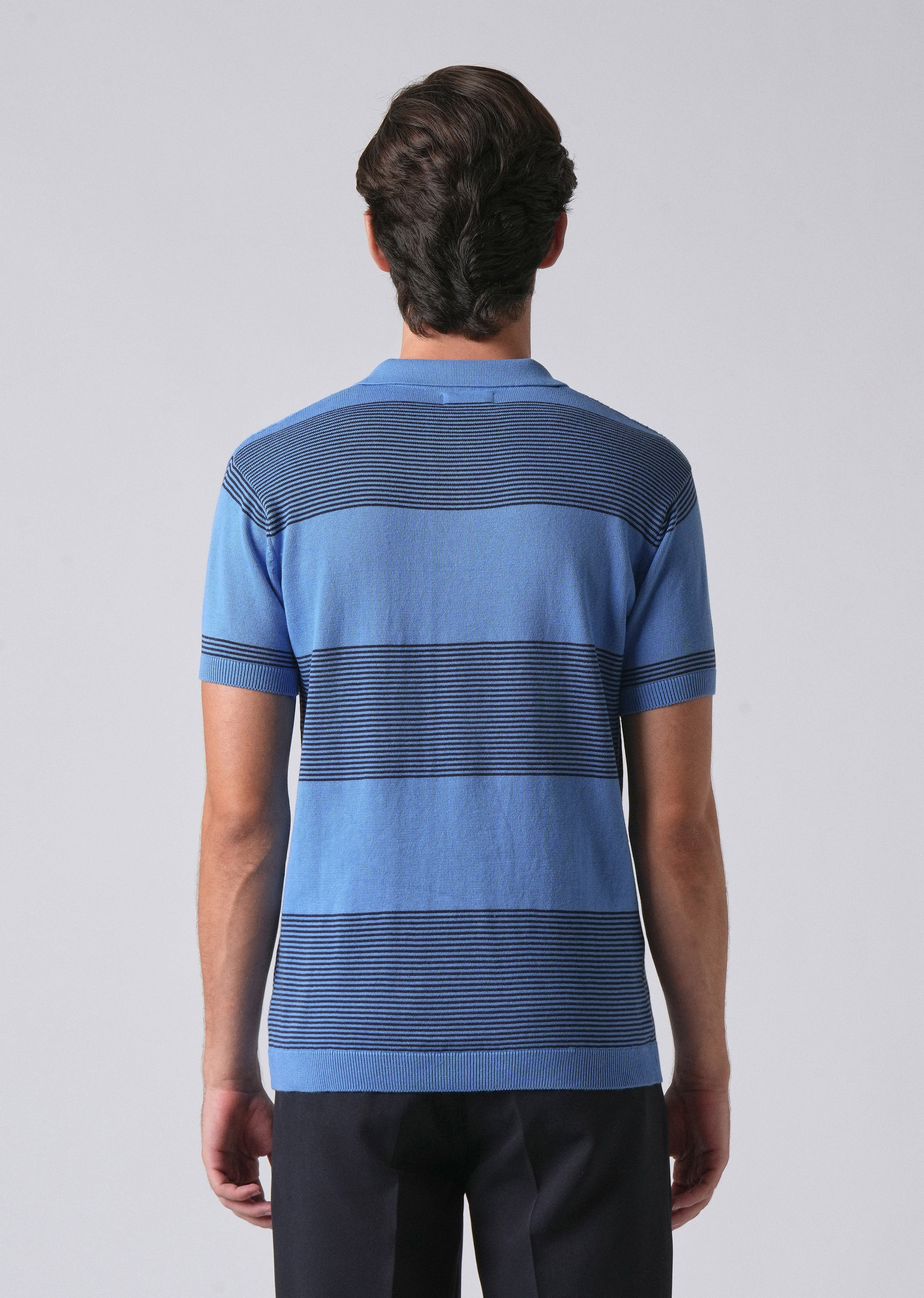 Blue Knitted Polo Zipper T-shirt