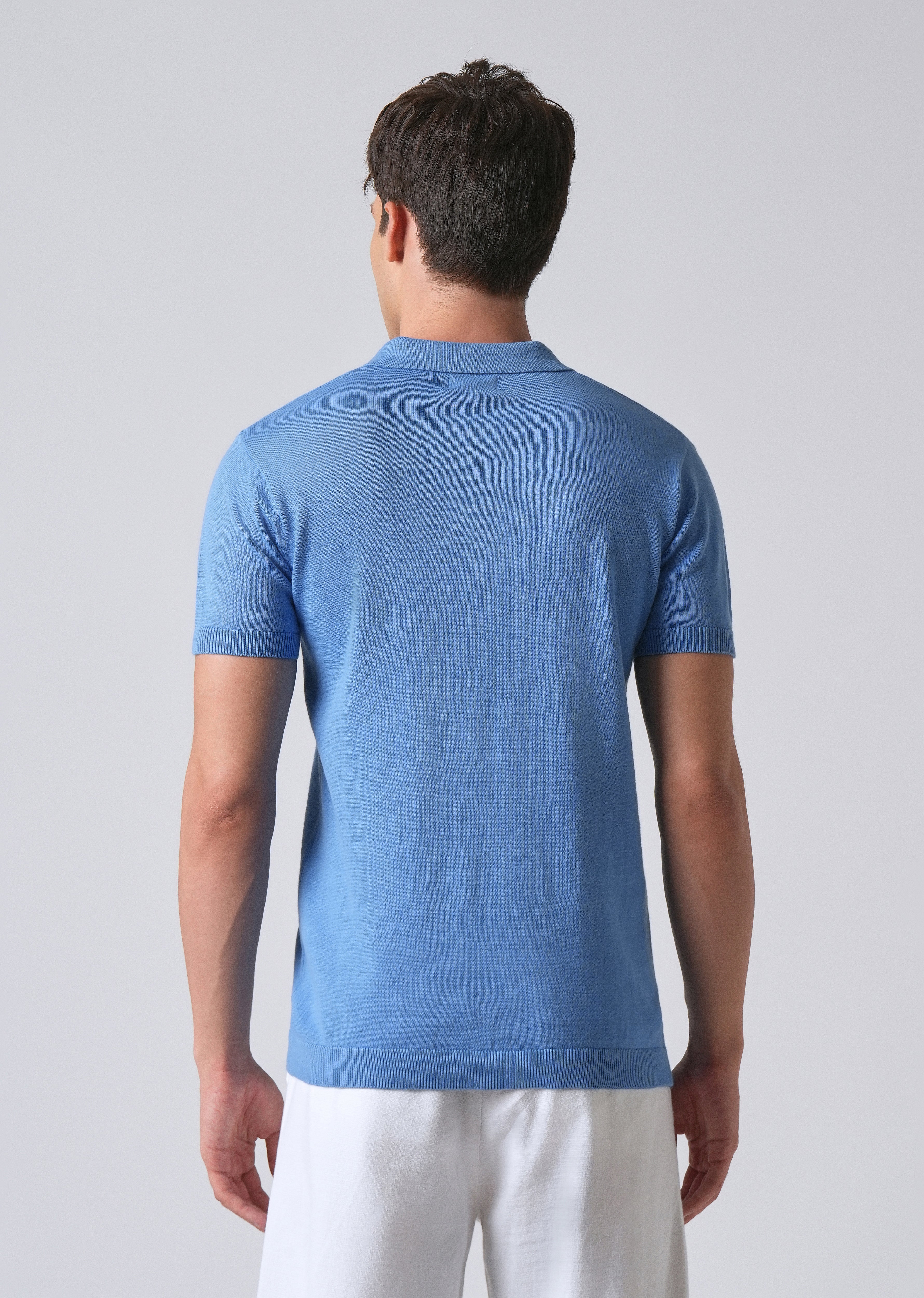Light Blue Knitted Polo Zipper T-shirt