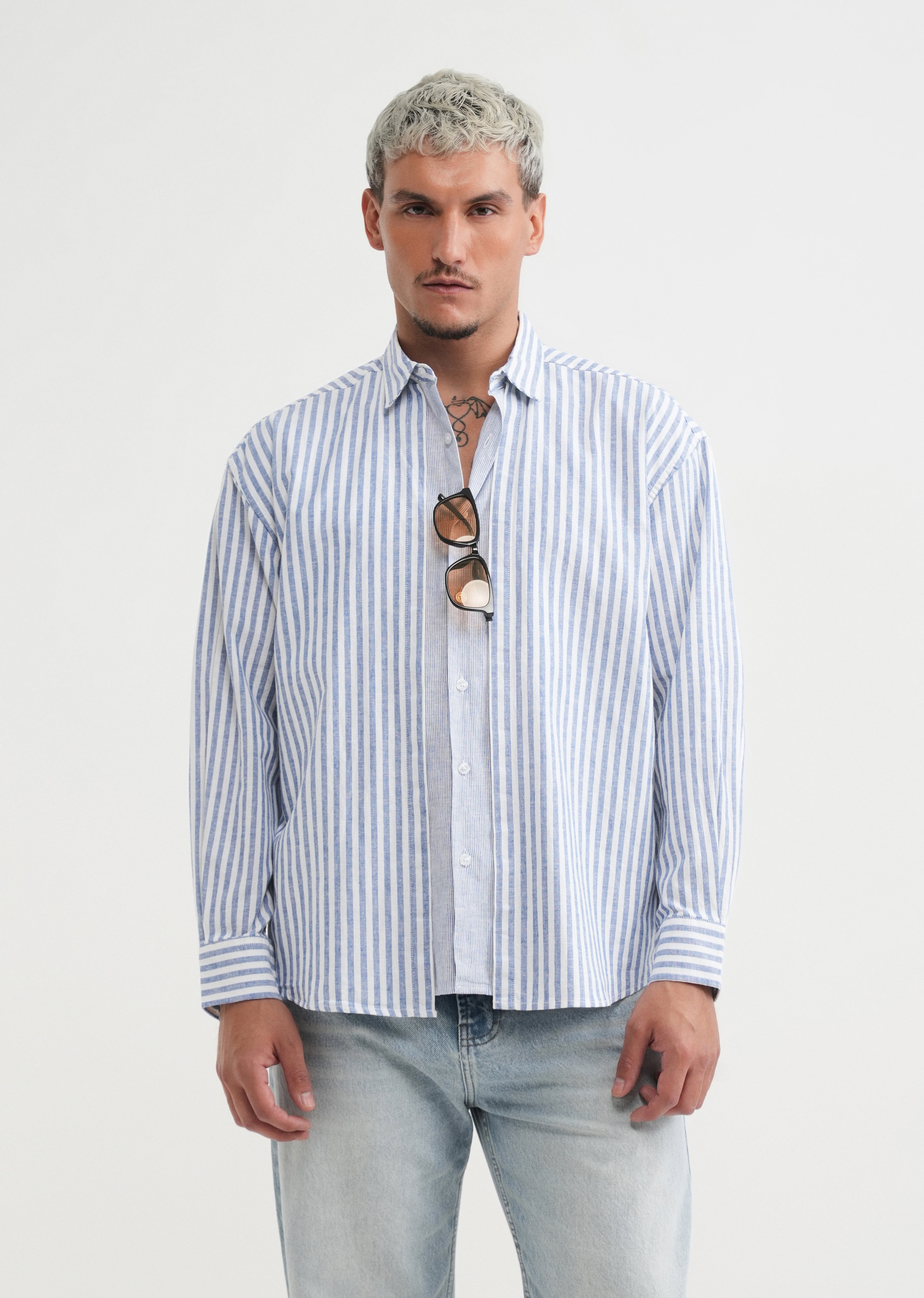 Blue Layered Look Stripe Shirt