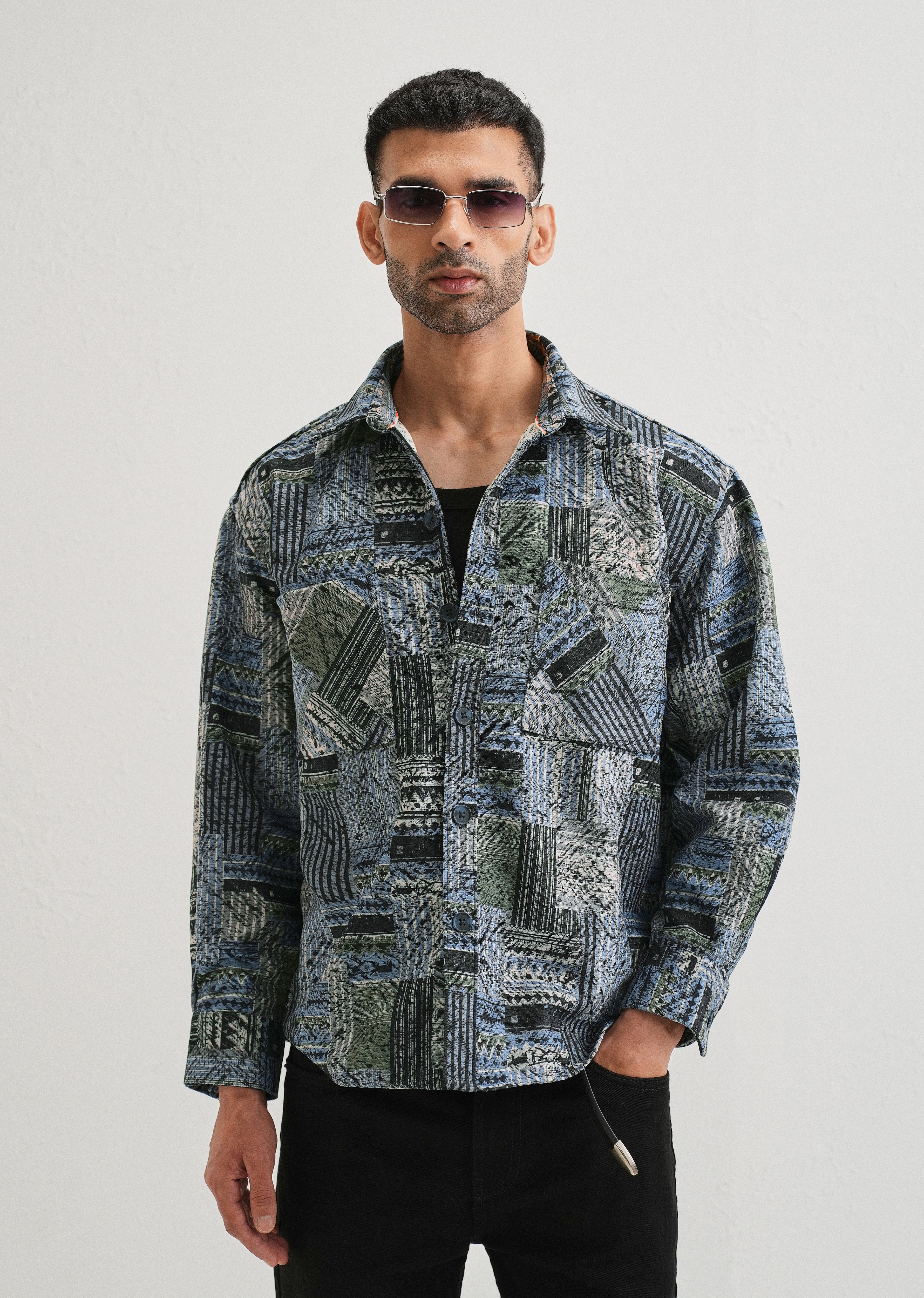 Blue Line Abstract Regular Fit Shacket