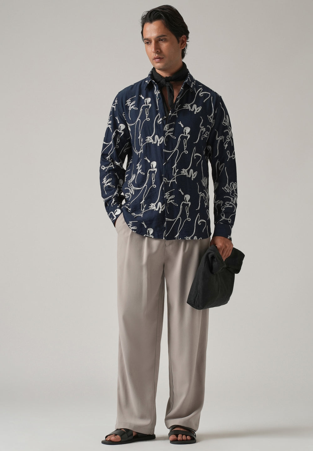 Blue Line Art Embroidery Shirt