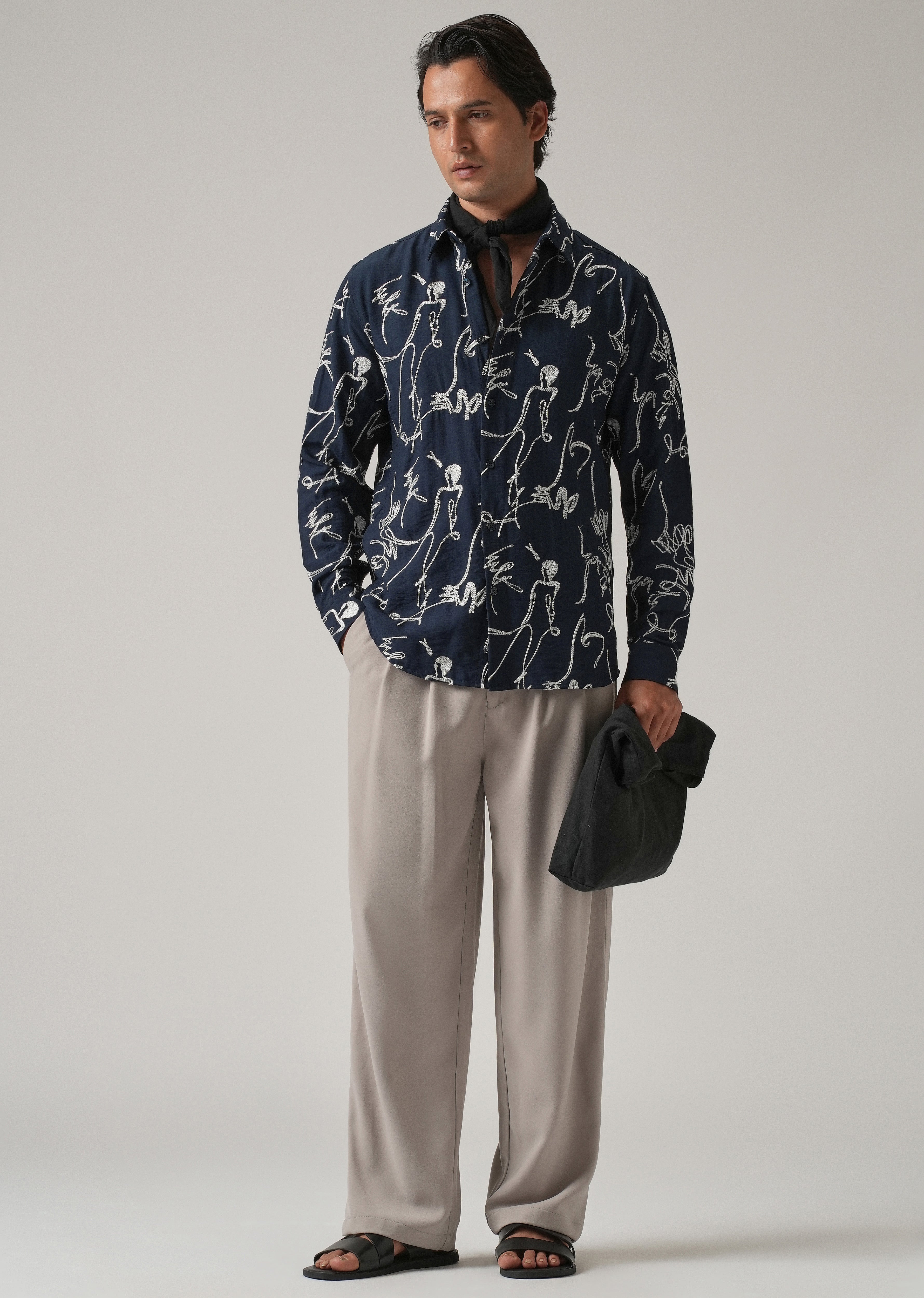 Blue Line Art Embroidery Shirt