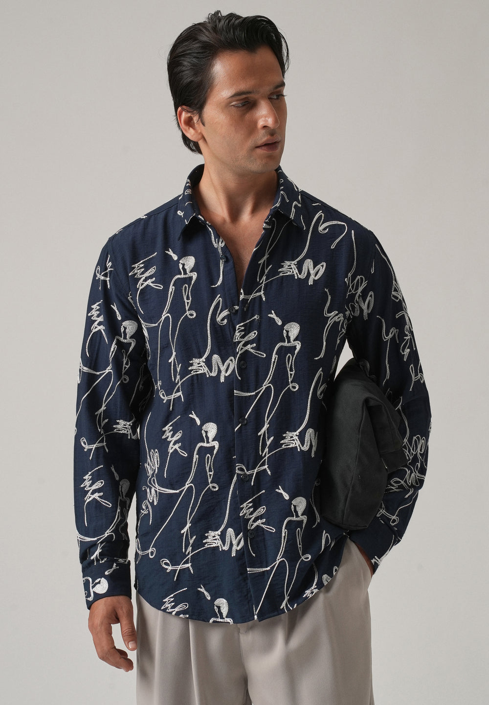 Blue Line Art Embroidery Shirt