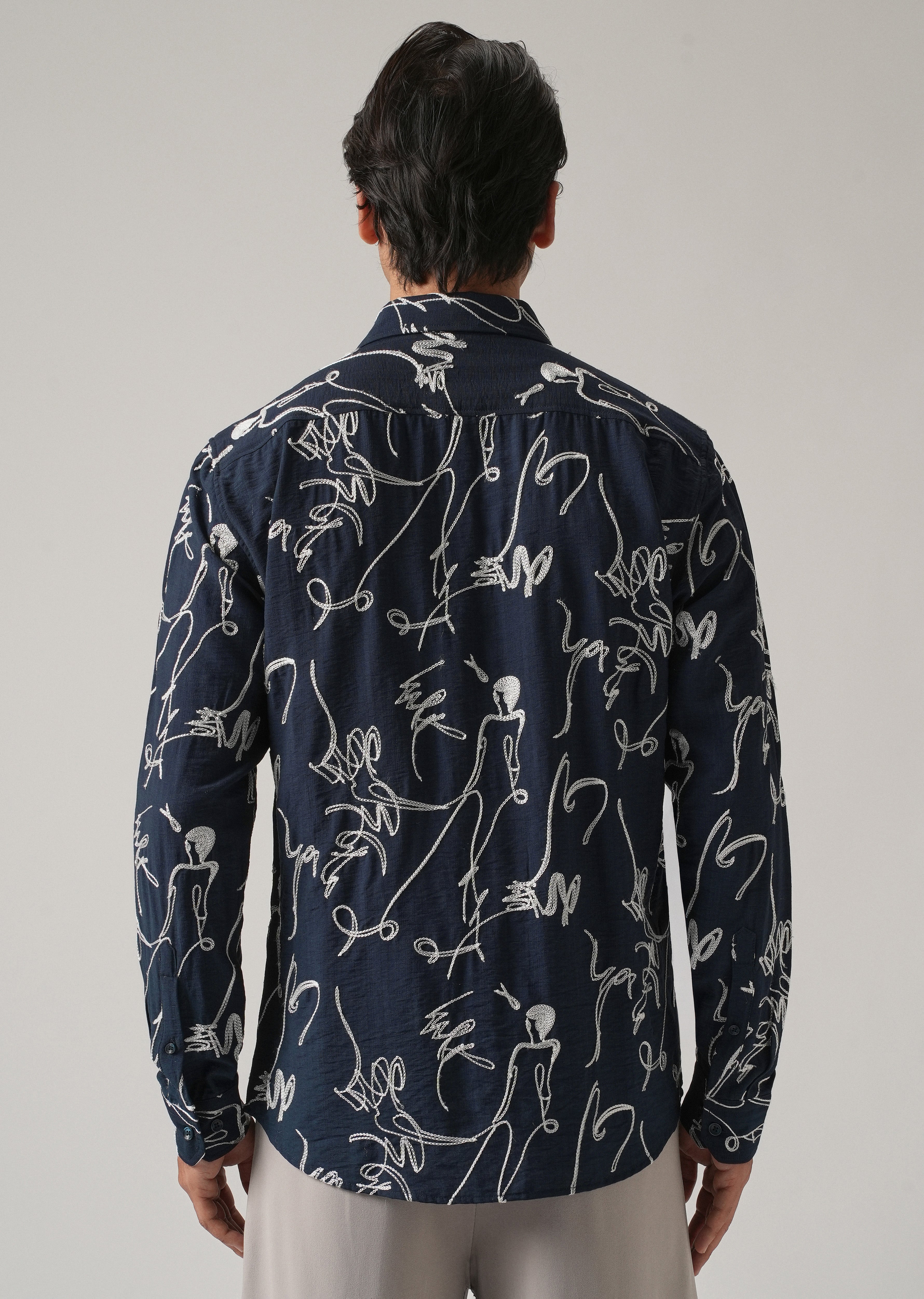 Blue Line Art Embroidery Shirt