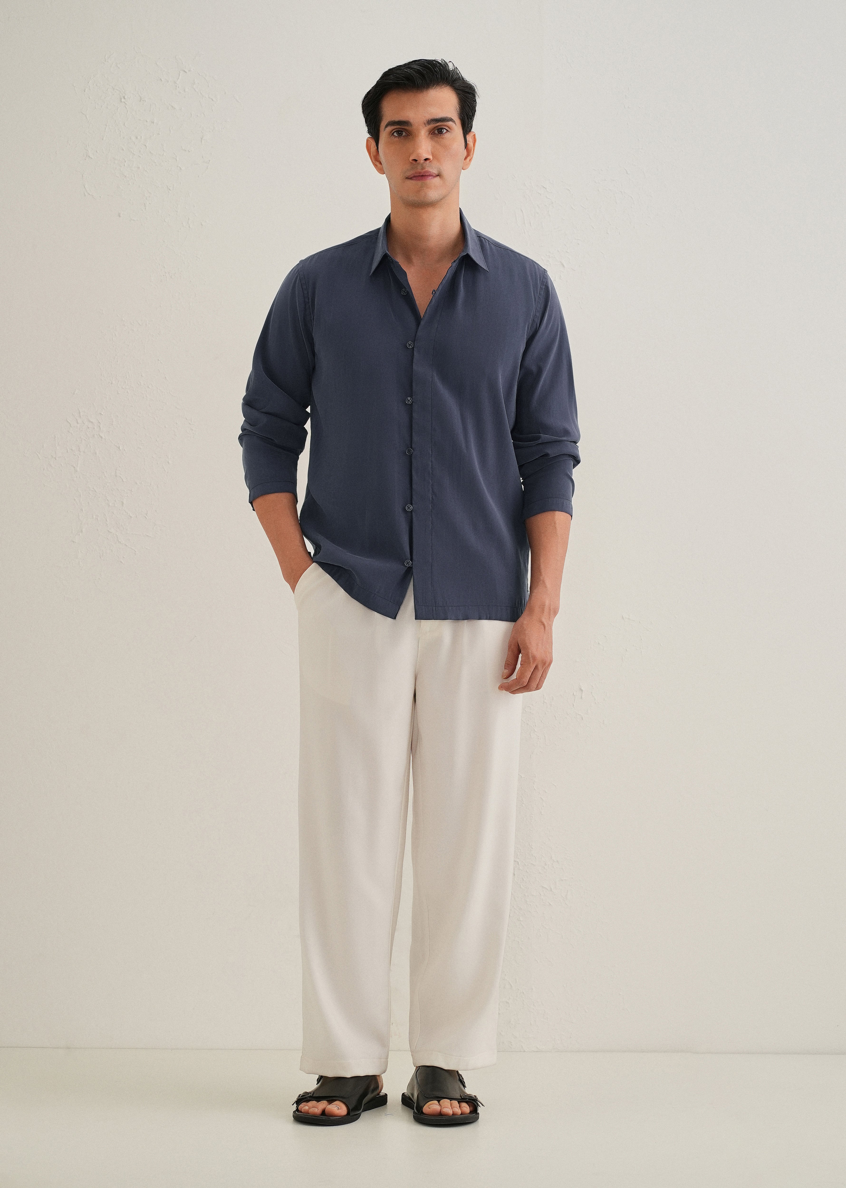 Blue Loop Button-Down Plain Shirt