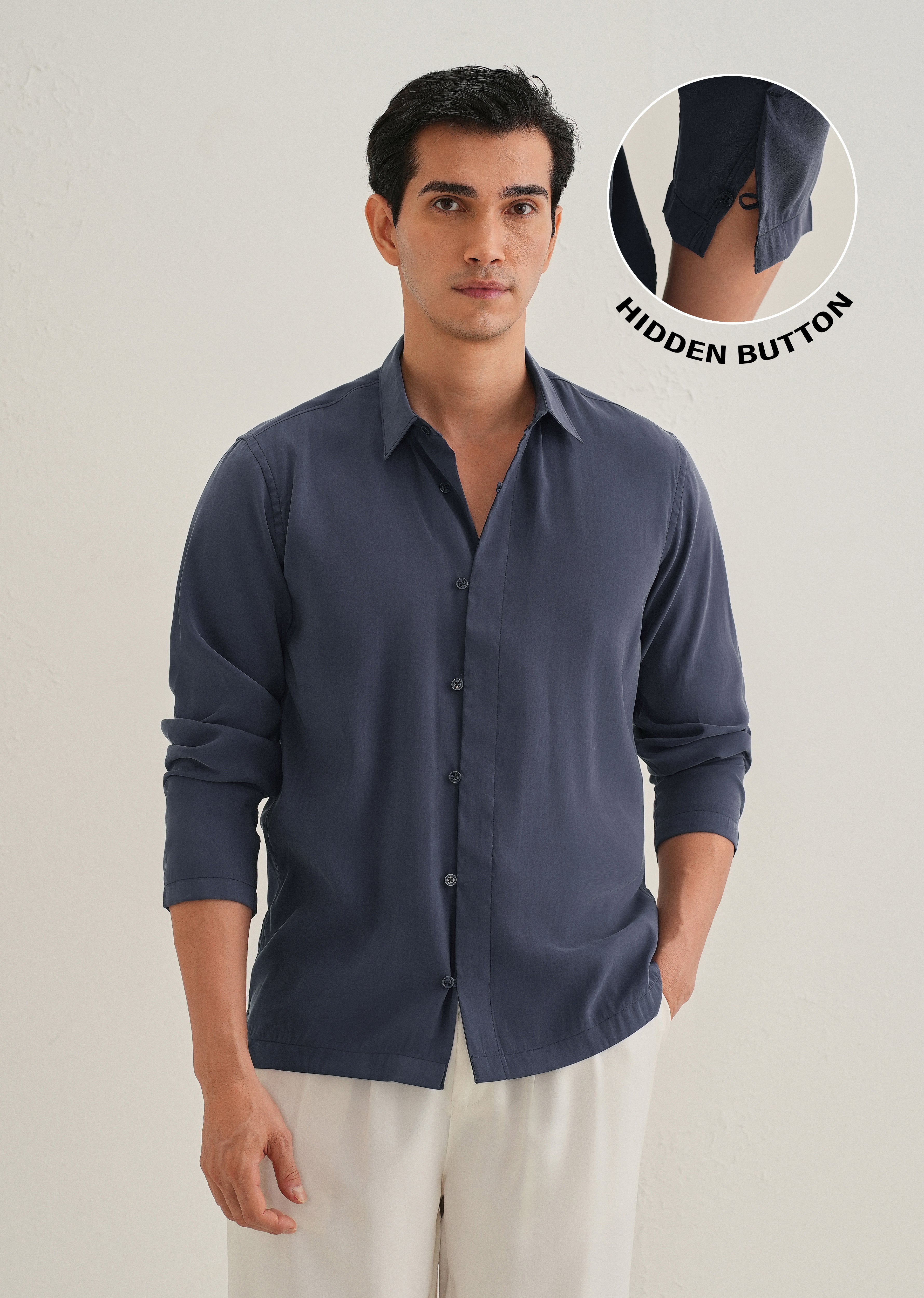 Blue Loop Button-Down Plain Shirt