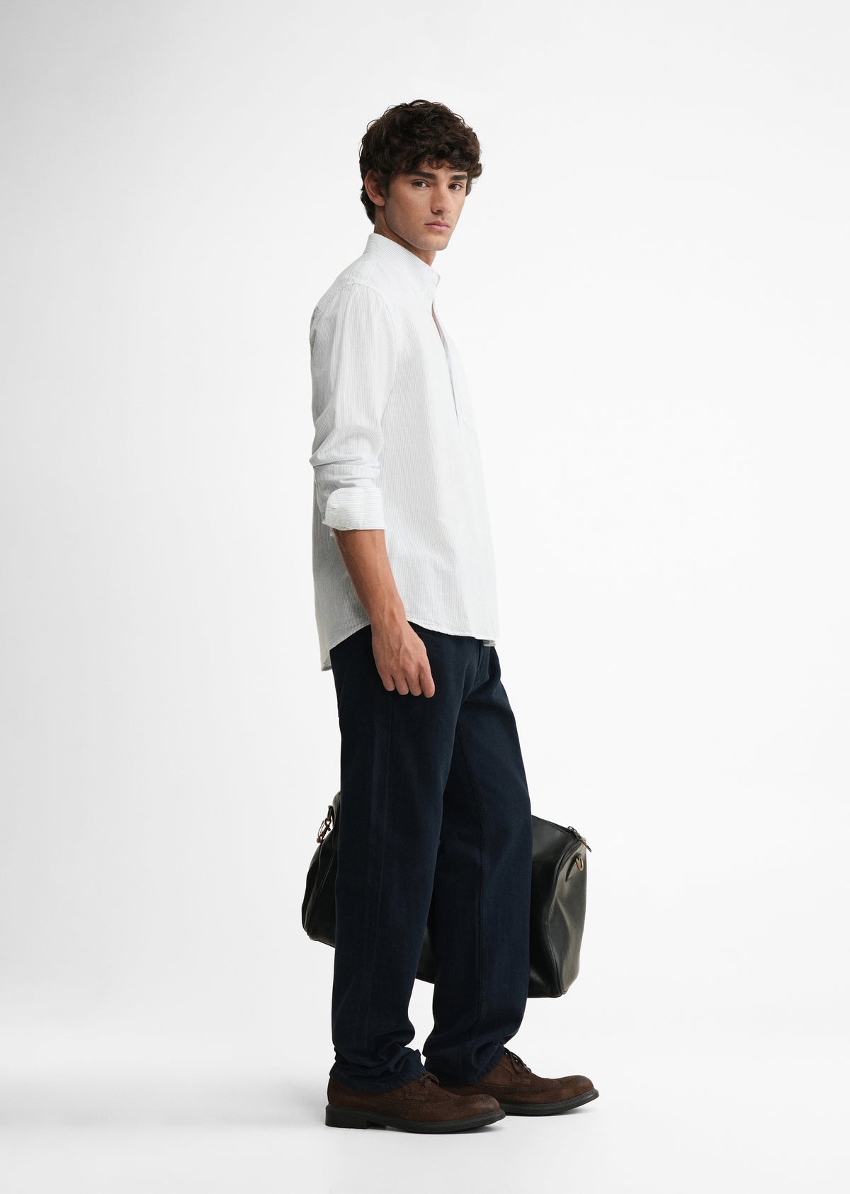 Blue Lyocell Linen Pinstripe Shirt