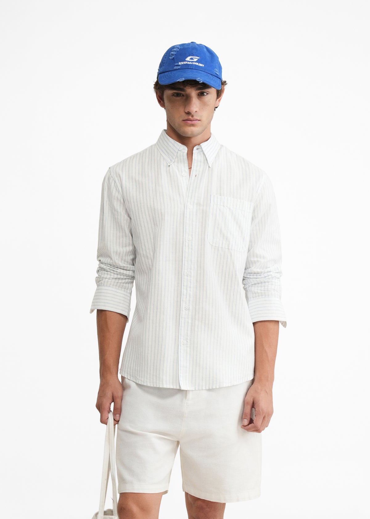 Blue Lyocell Linen Self Stripe Shirt
