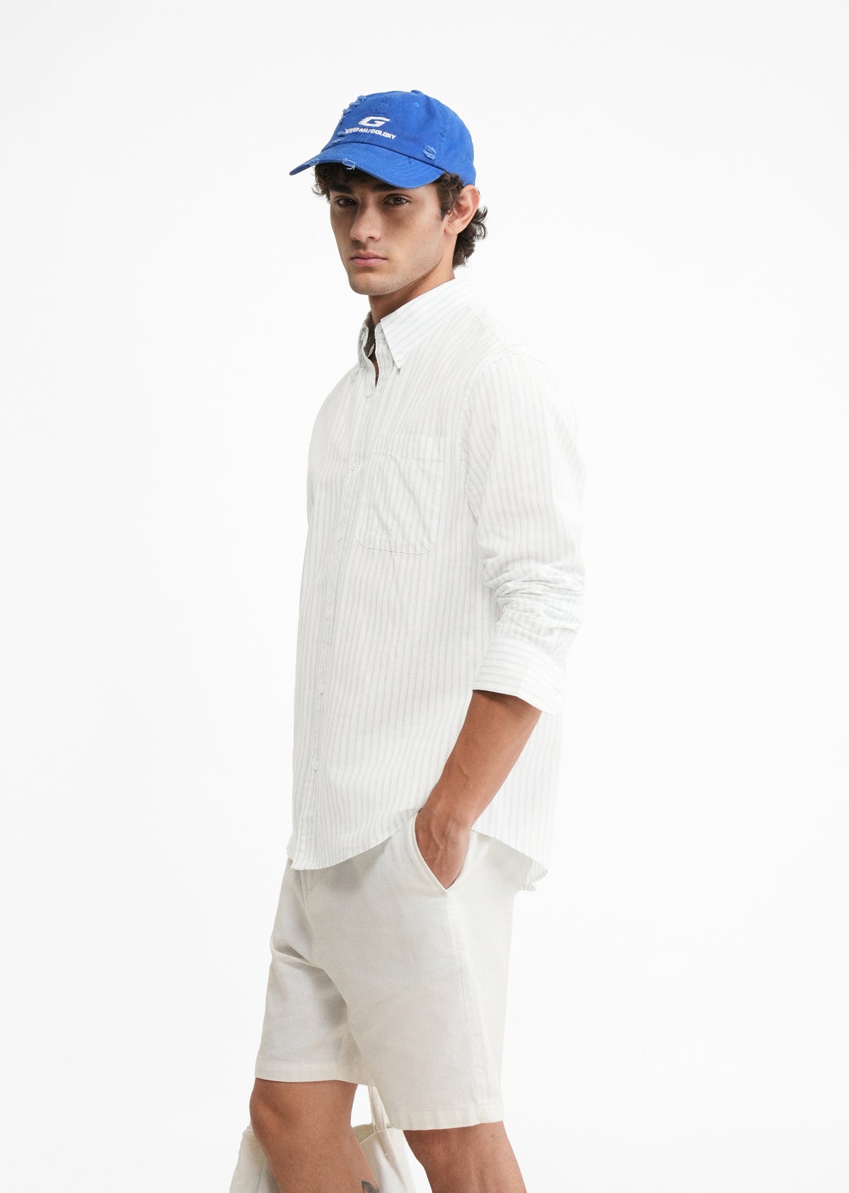 Blue Lyocell Linen Self Stripe Shirt