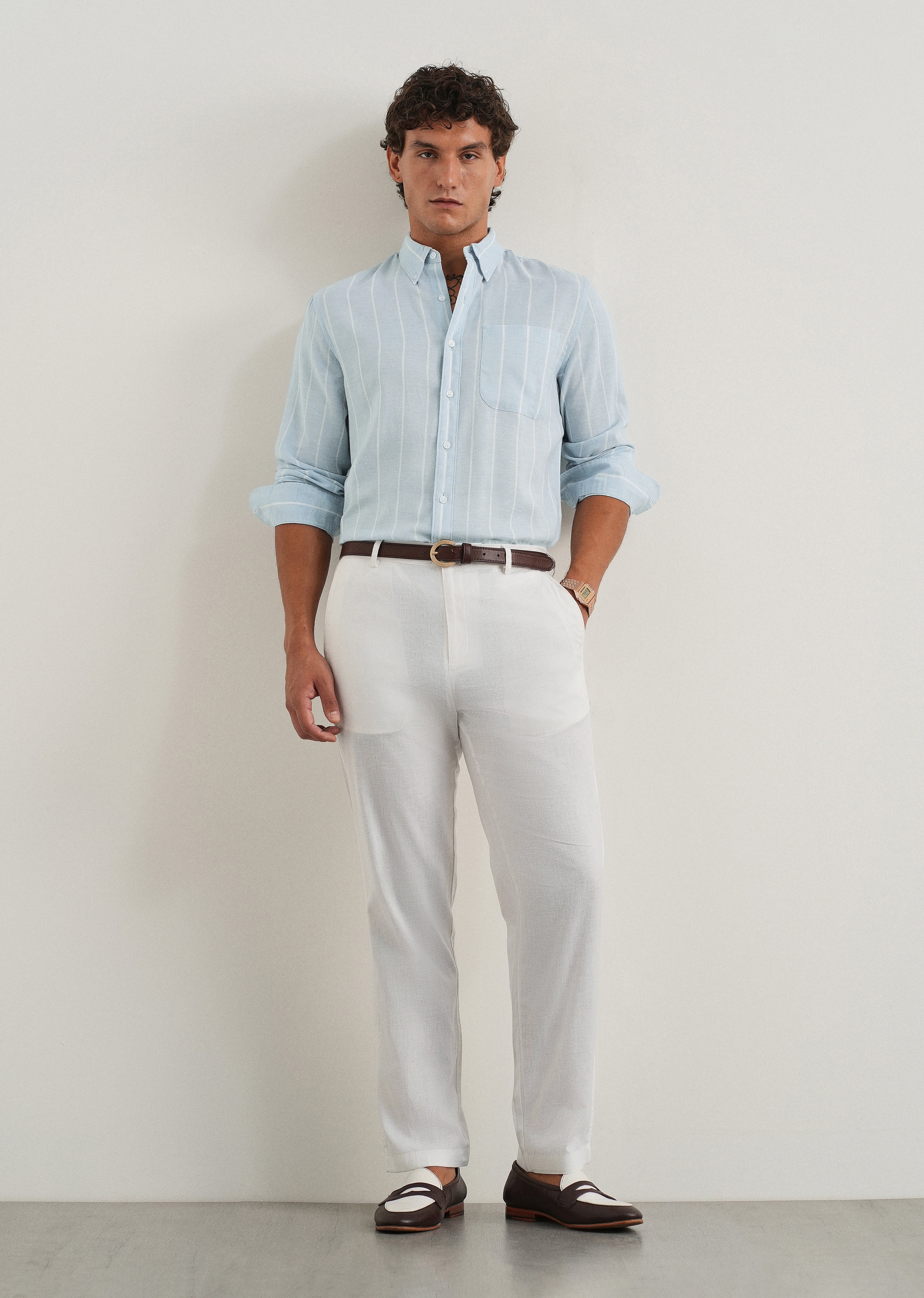 Blue Lyocell Linen Stripe Shirt