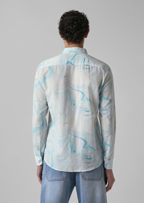 Blue Marble Printed Cotton Linen Shirt