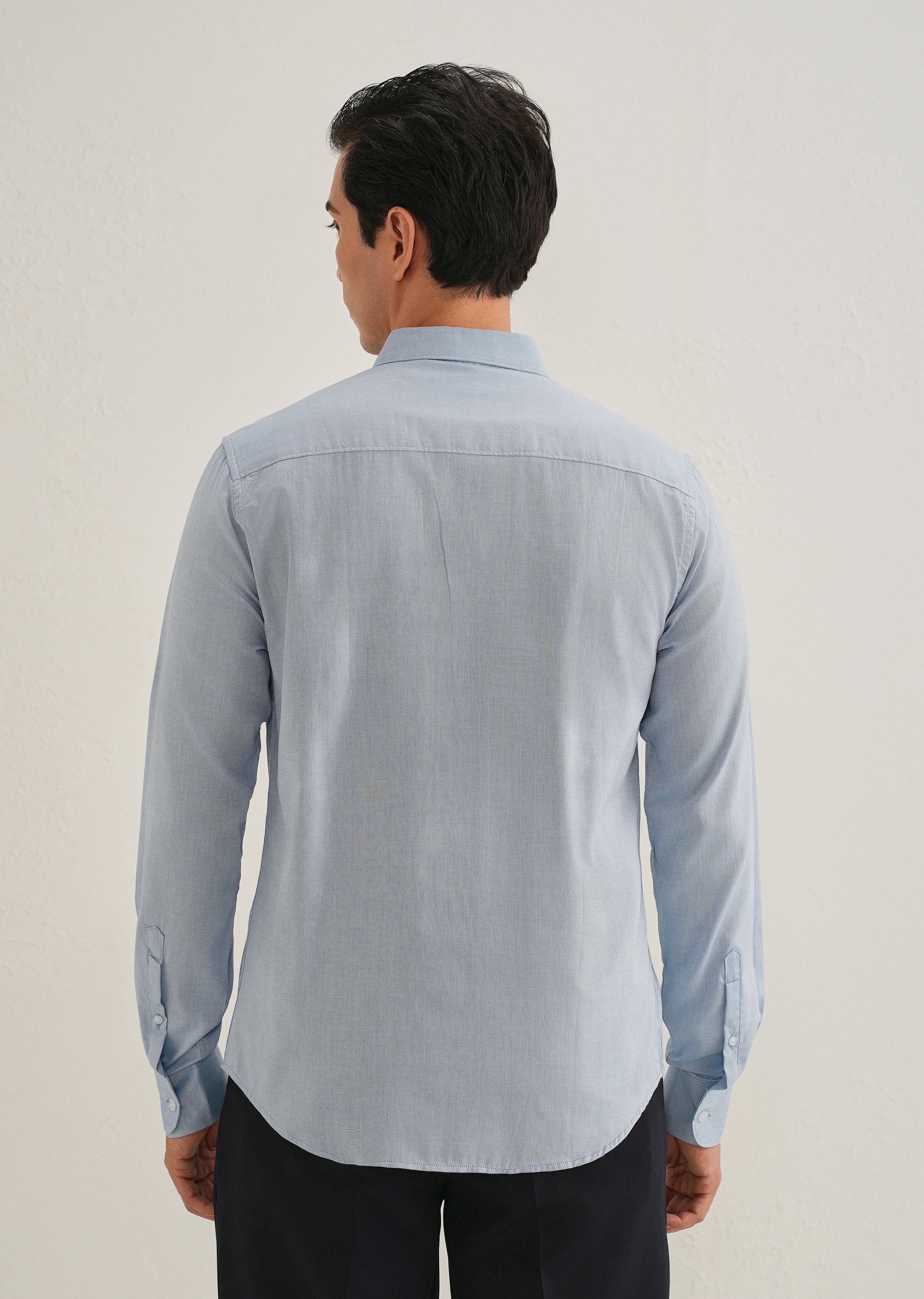 Blue Micro-Check Cotton Shirt