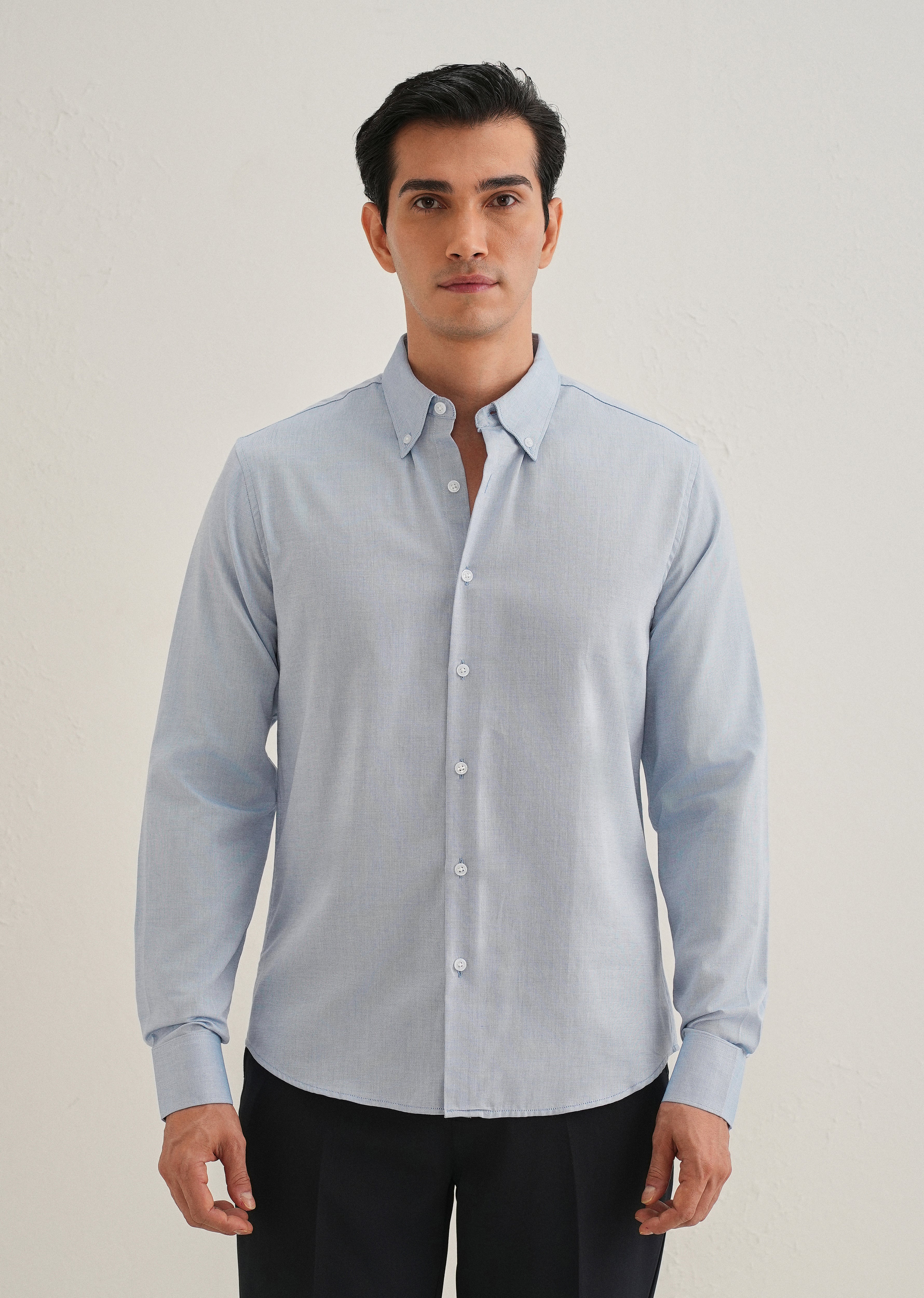 Blue Micro-Check Cotton Shirt