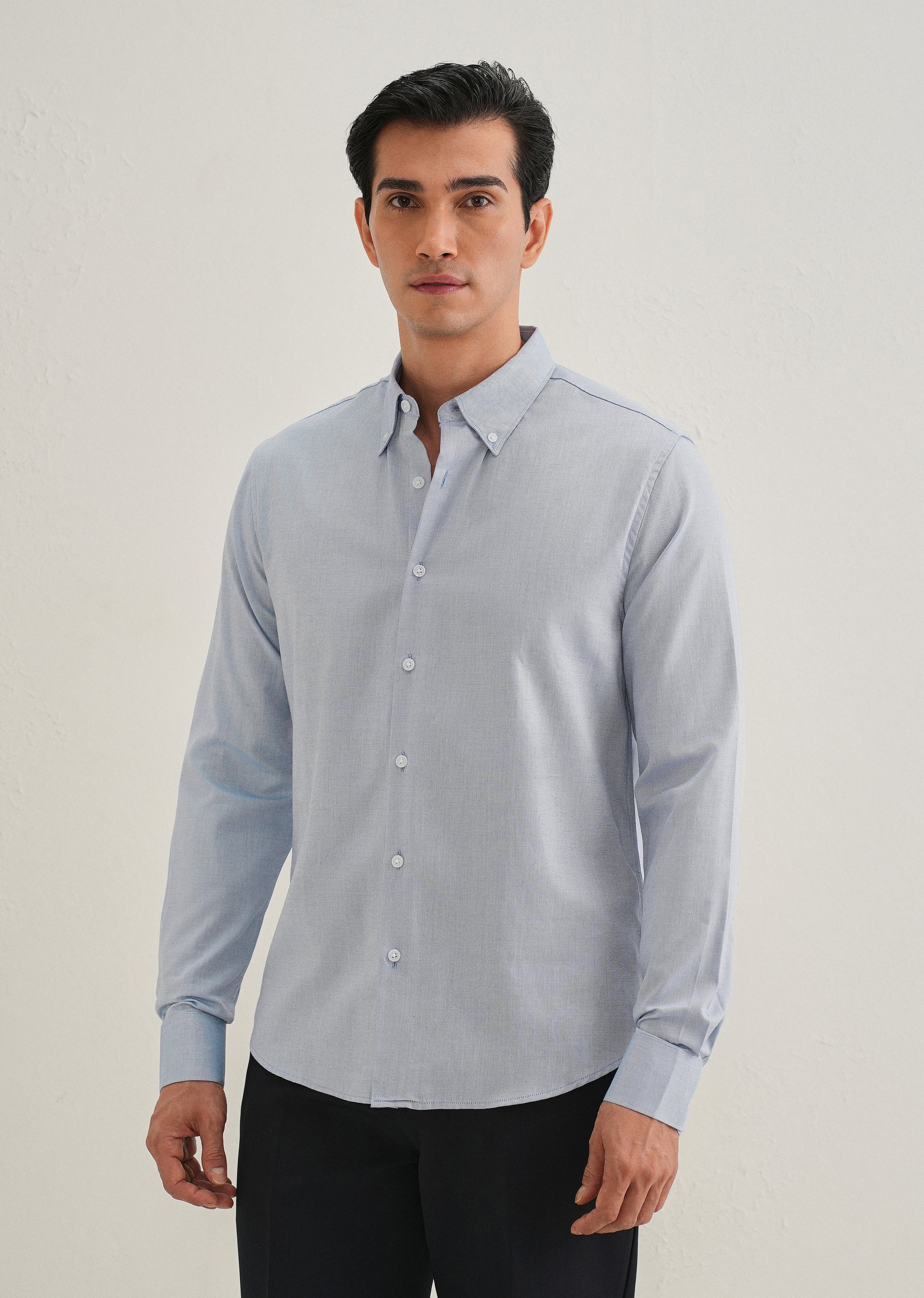 Blue Micro-Check Cotton Shirt