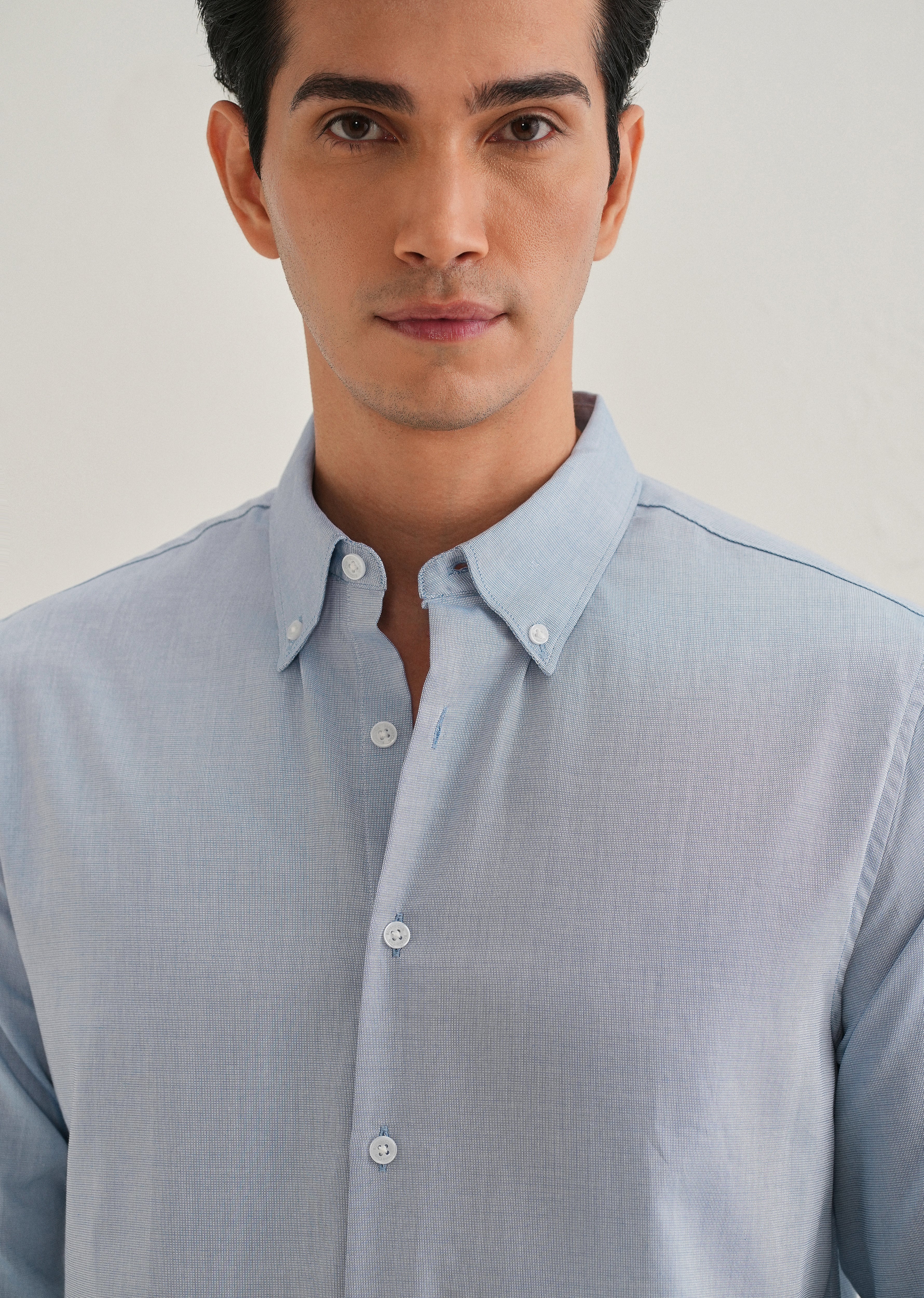 Blue Micro-Check Cotton Shirt