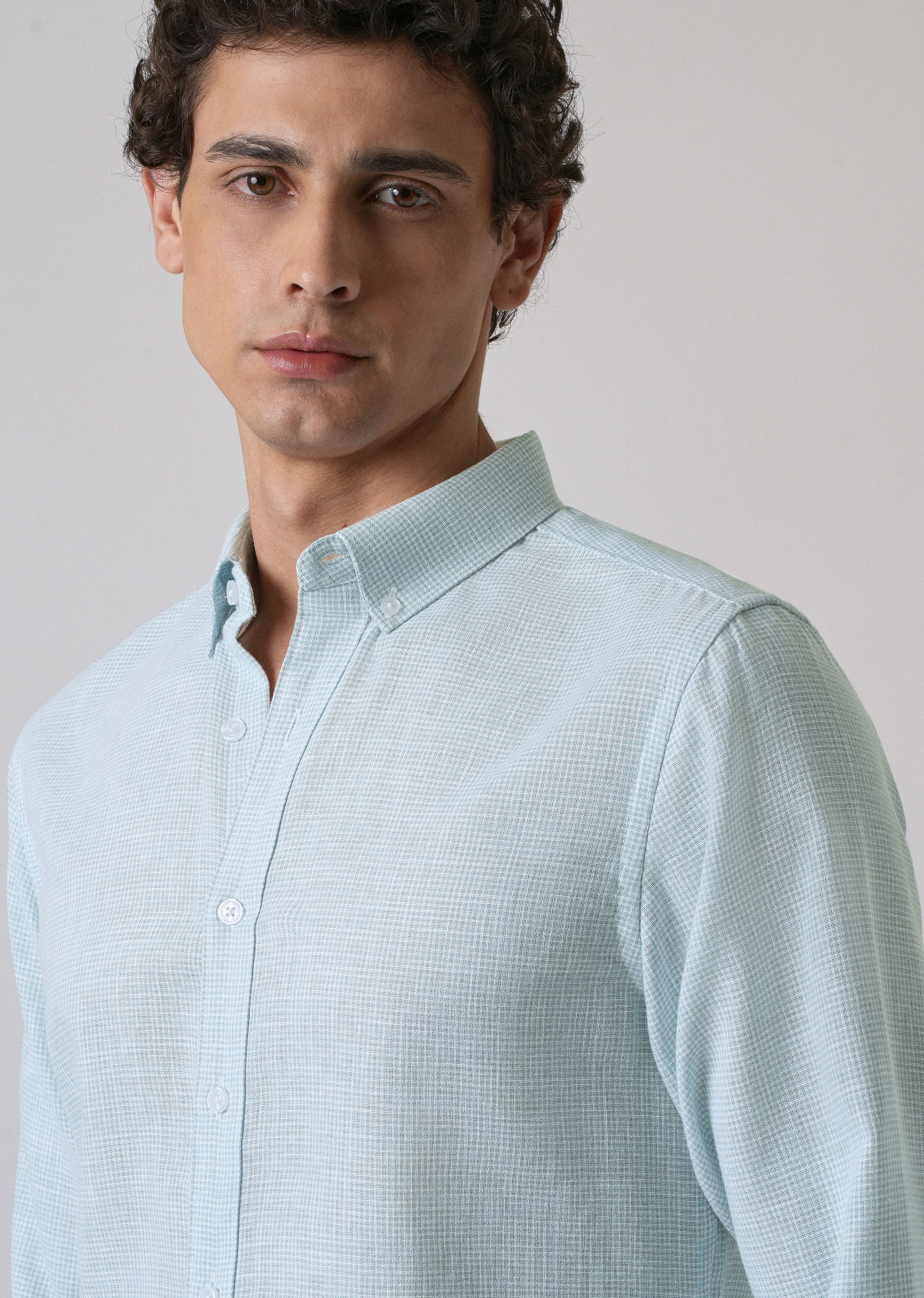 Blue Micro Checks Blended Cotton Shirt