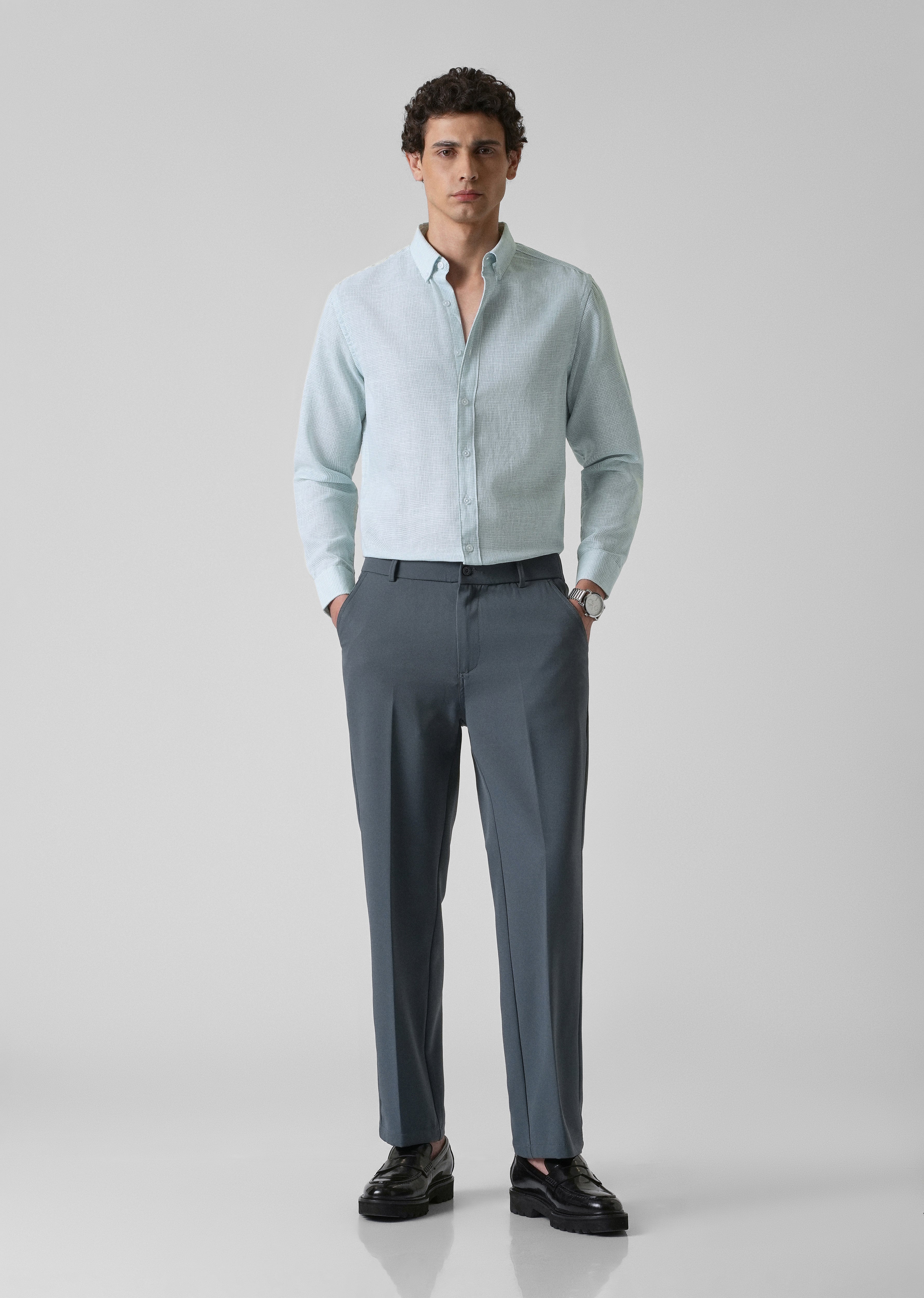 Blue Micro Checks Blended Cotton Shirt