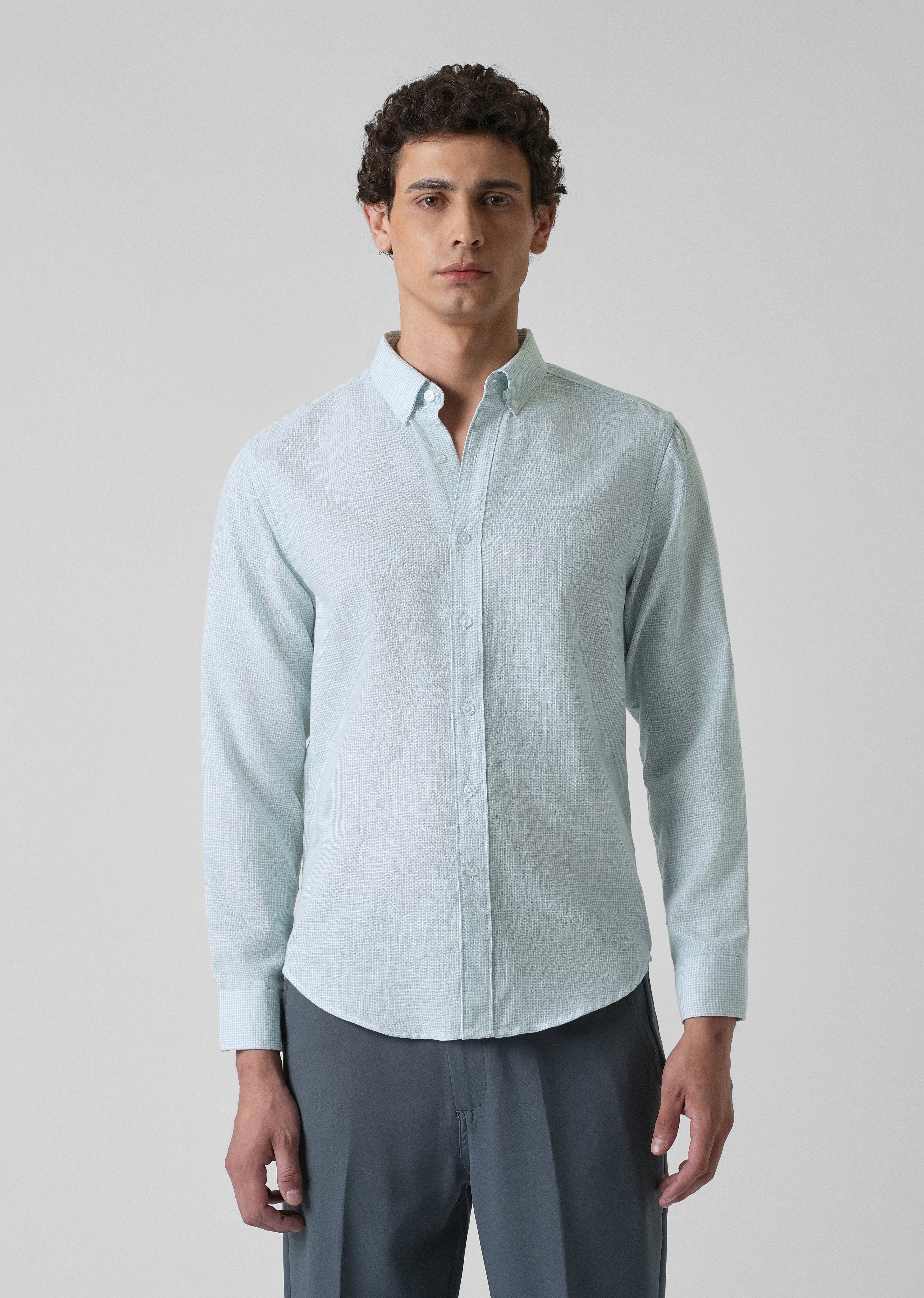 Blue Micro Checks Blended Cotton Shirt