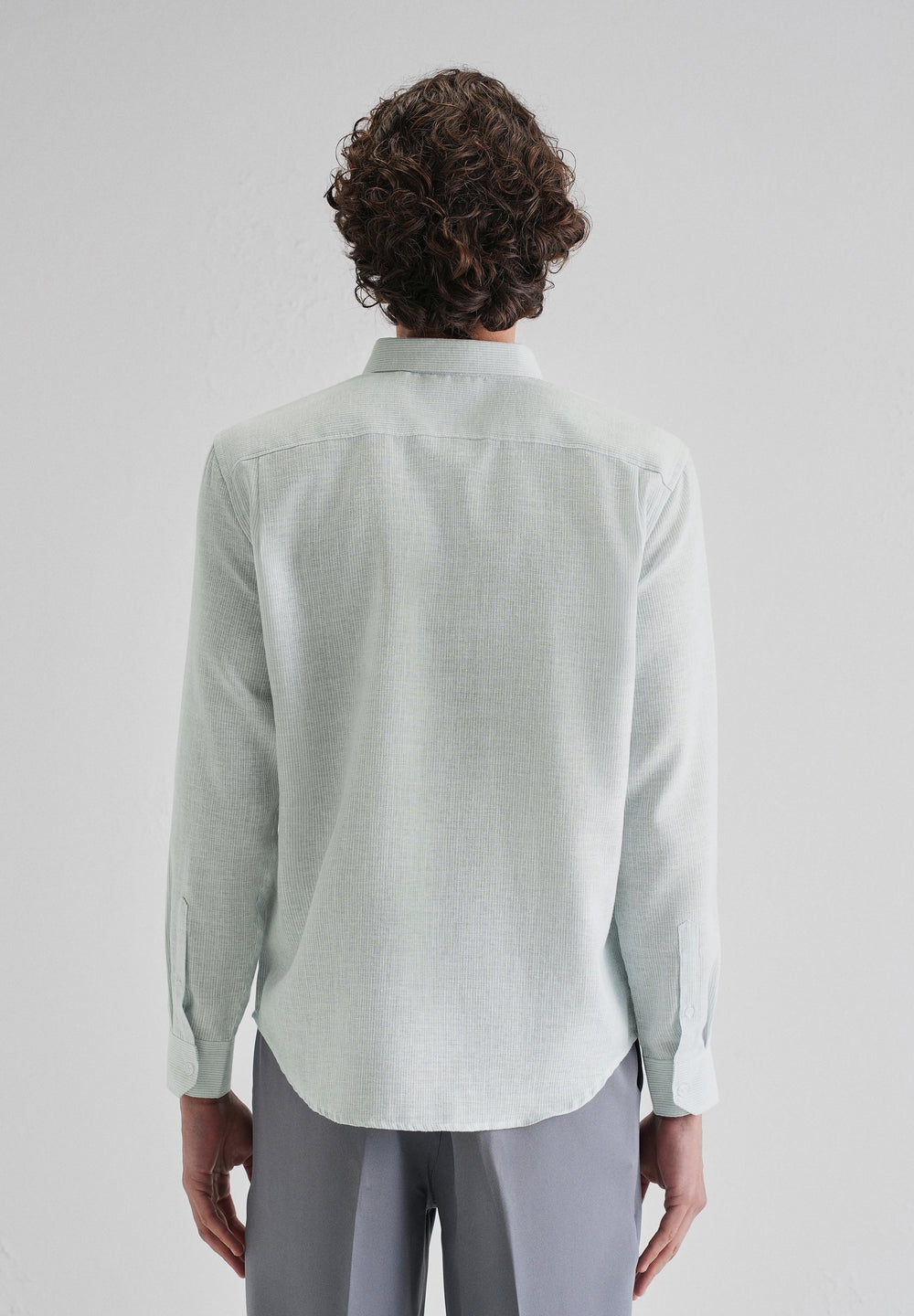 Blue Micro Striped Blended Linen Shirt