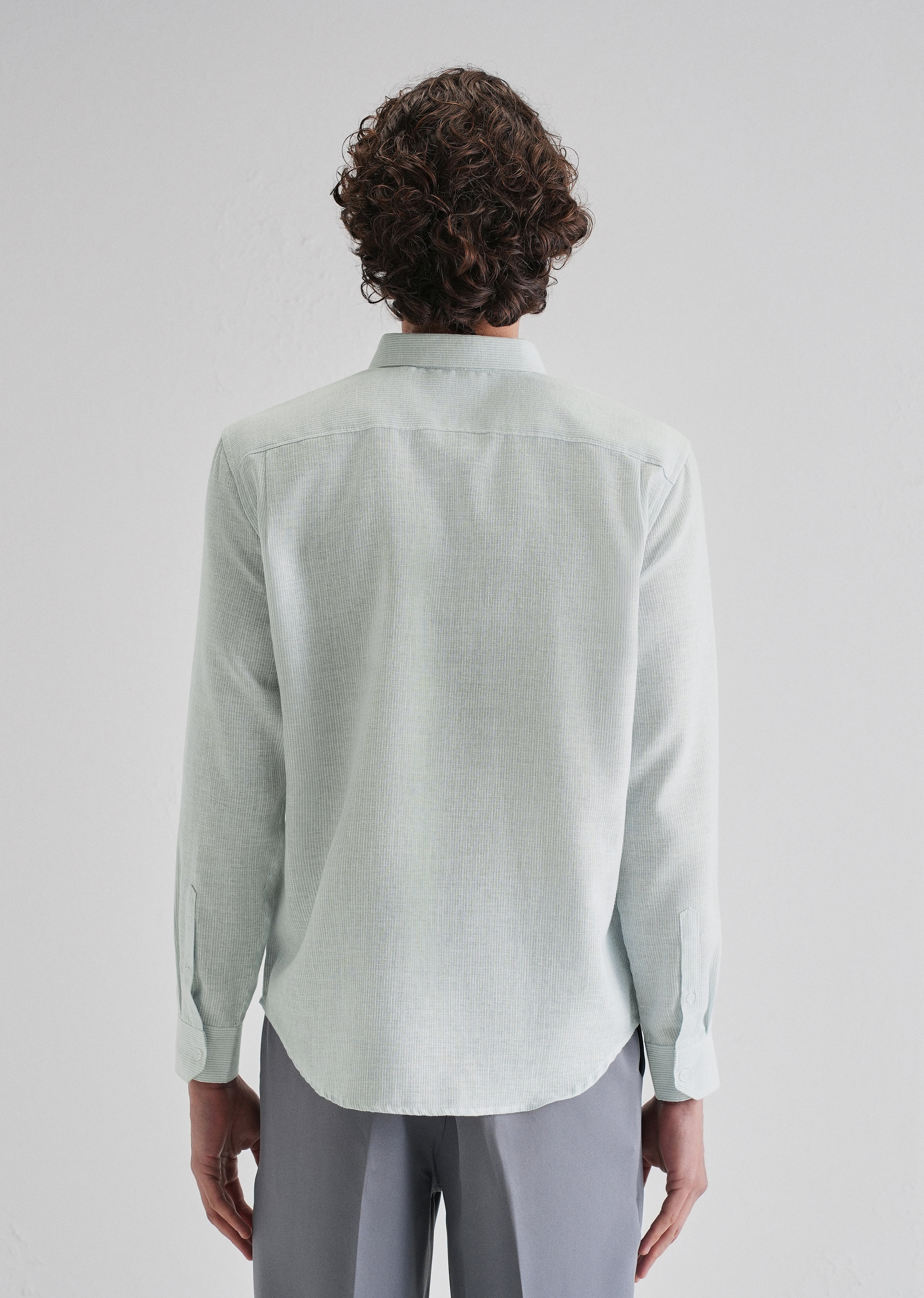 Blue Micro Striped Blended Linen Shirt