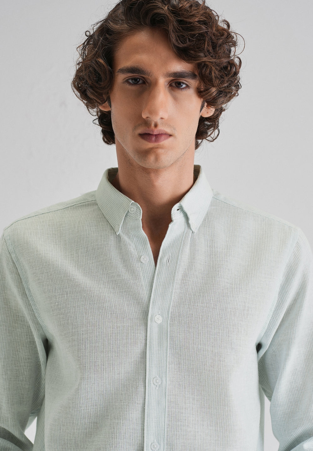 Blue Micro Striped Blended Linen Shirt