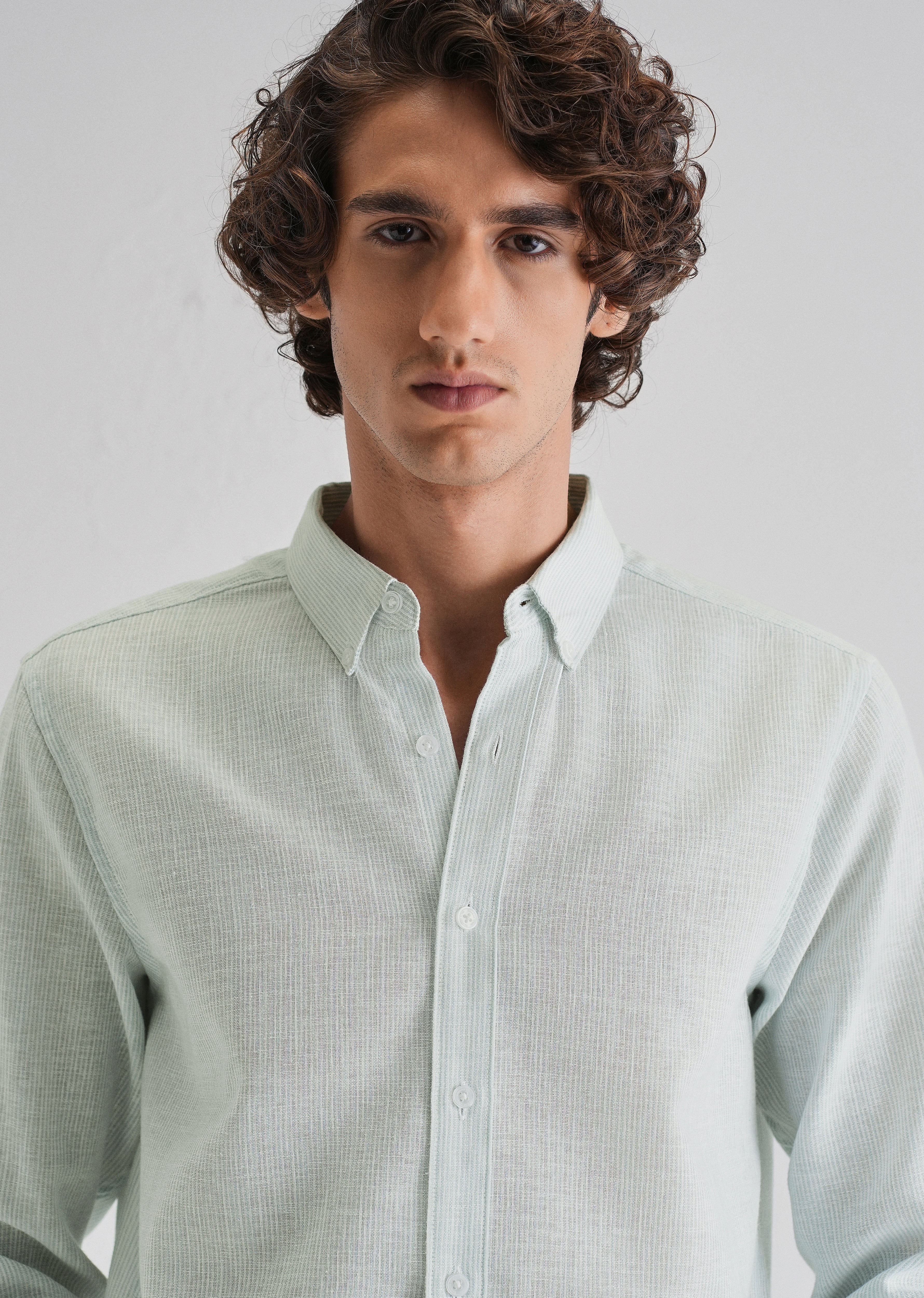 Blue Micro Striped Blended Linen Shirt