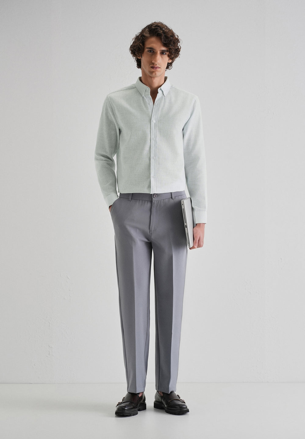 Blue Micro Striped Blended Linen Shirt