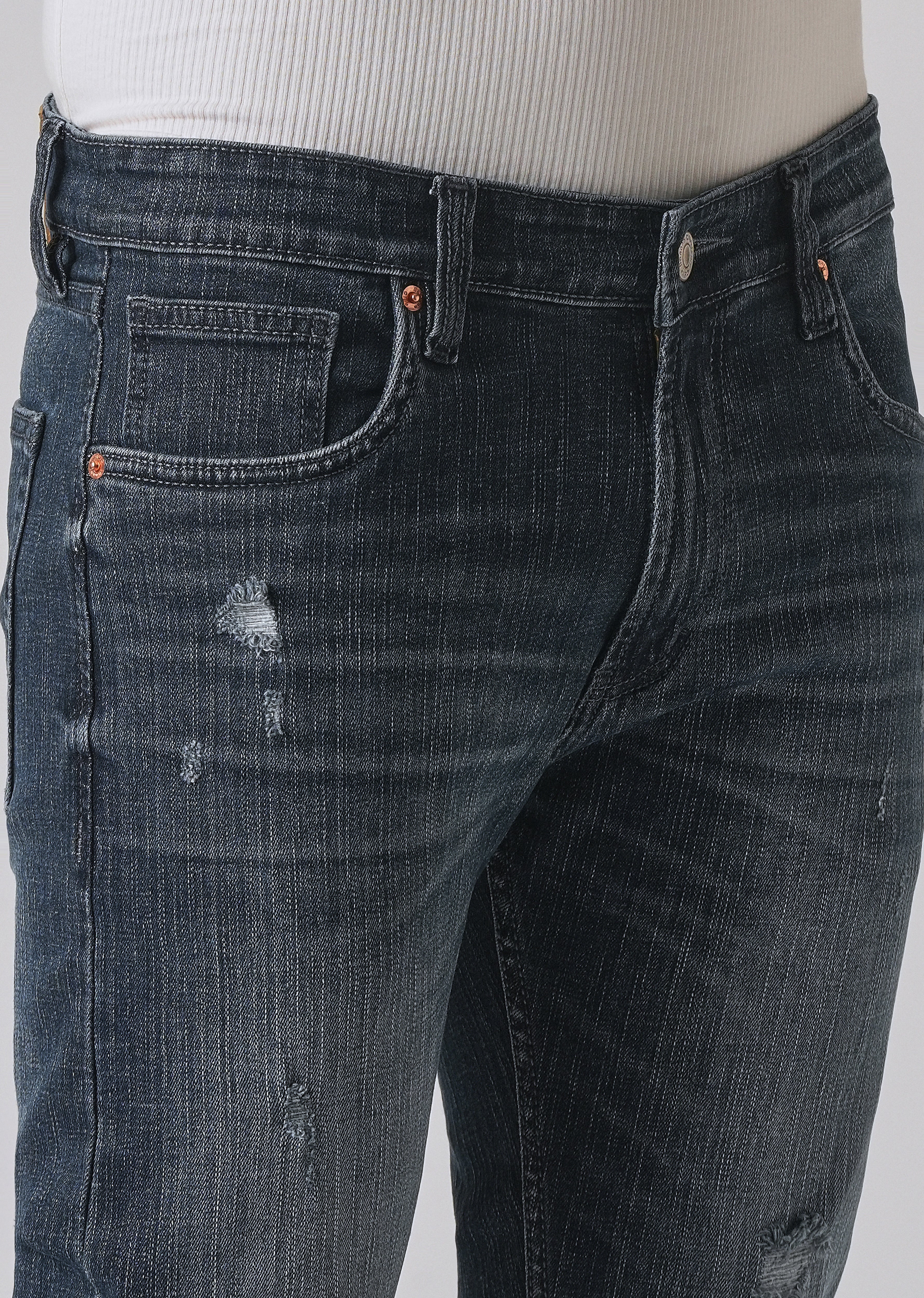 Blue Mid Fade Ankle Slim Fit Denim