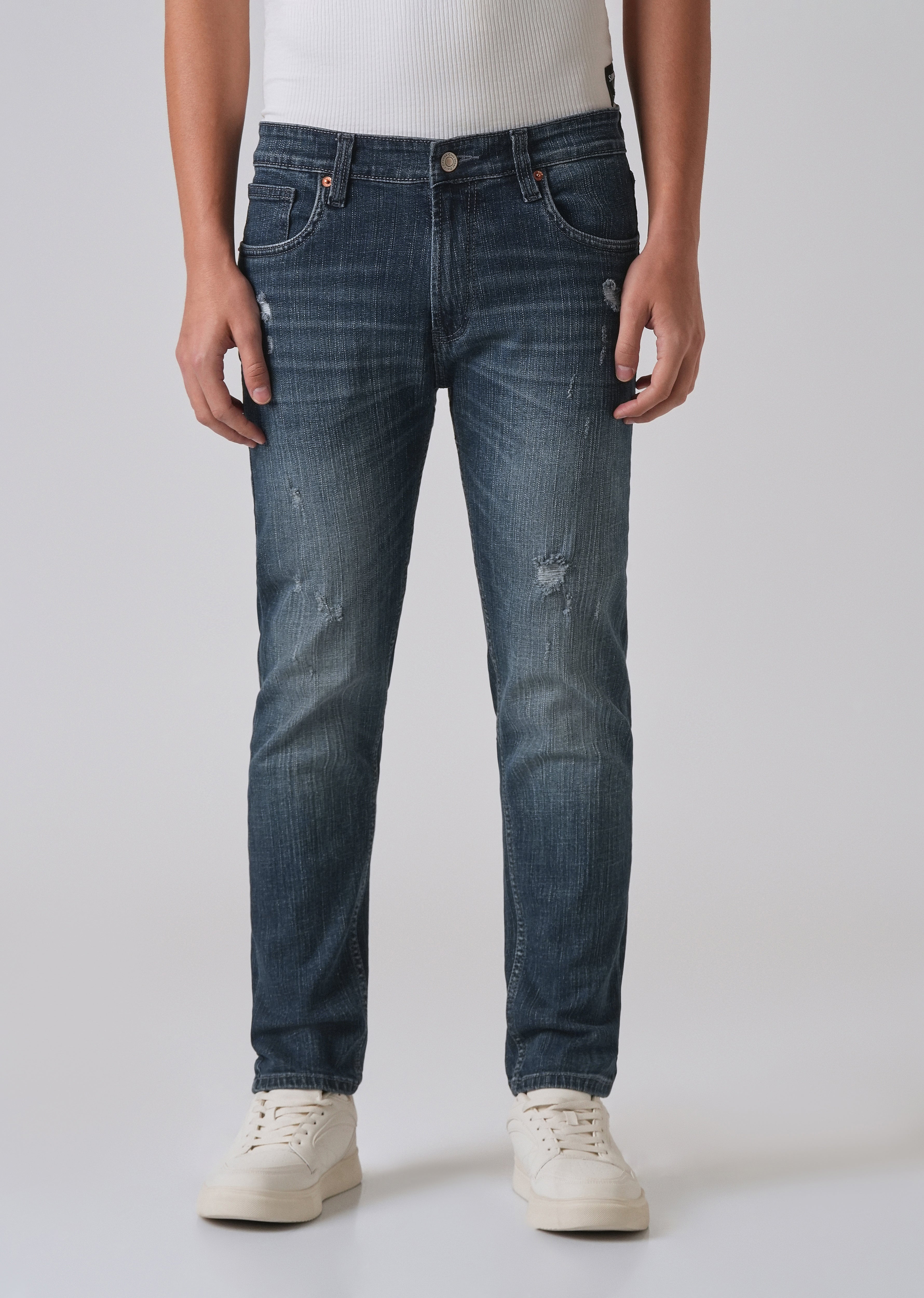 Blue Mid Fade Ankle Slim Fit Denim