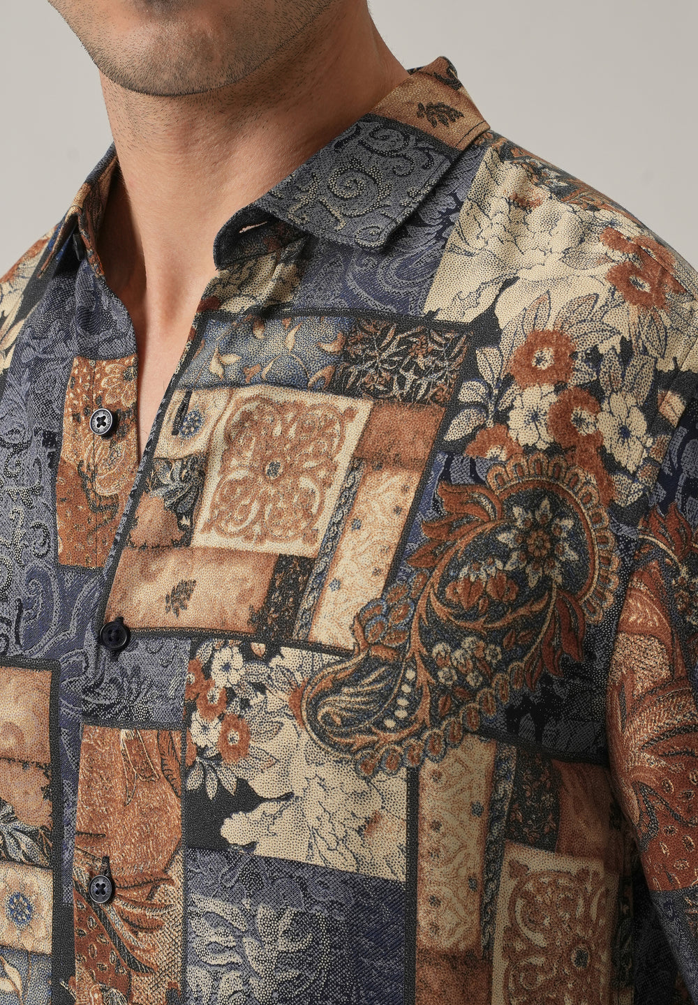 Blue Mosaic Print Feather Shirt