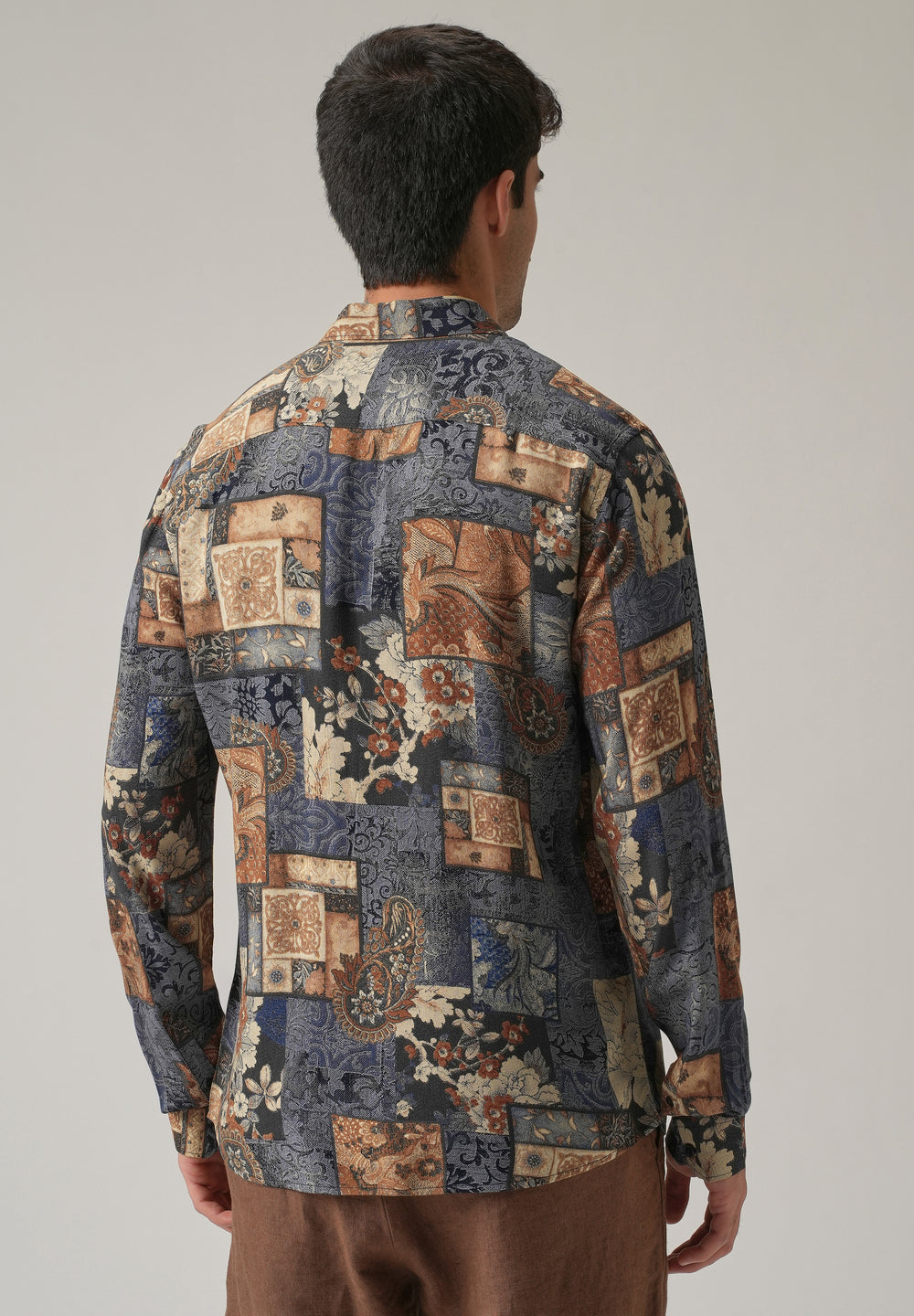 Blue Mosaic Print Feather Shirt