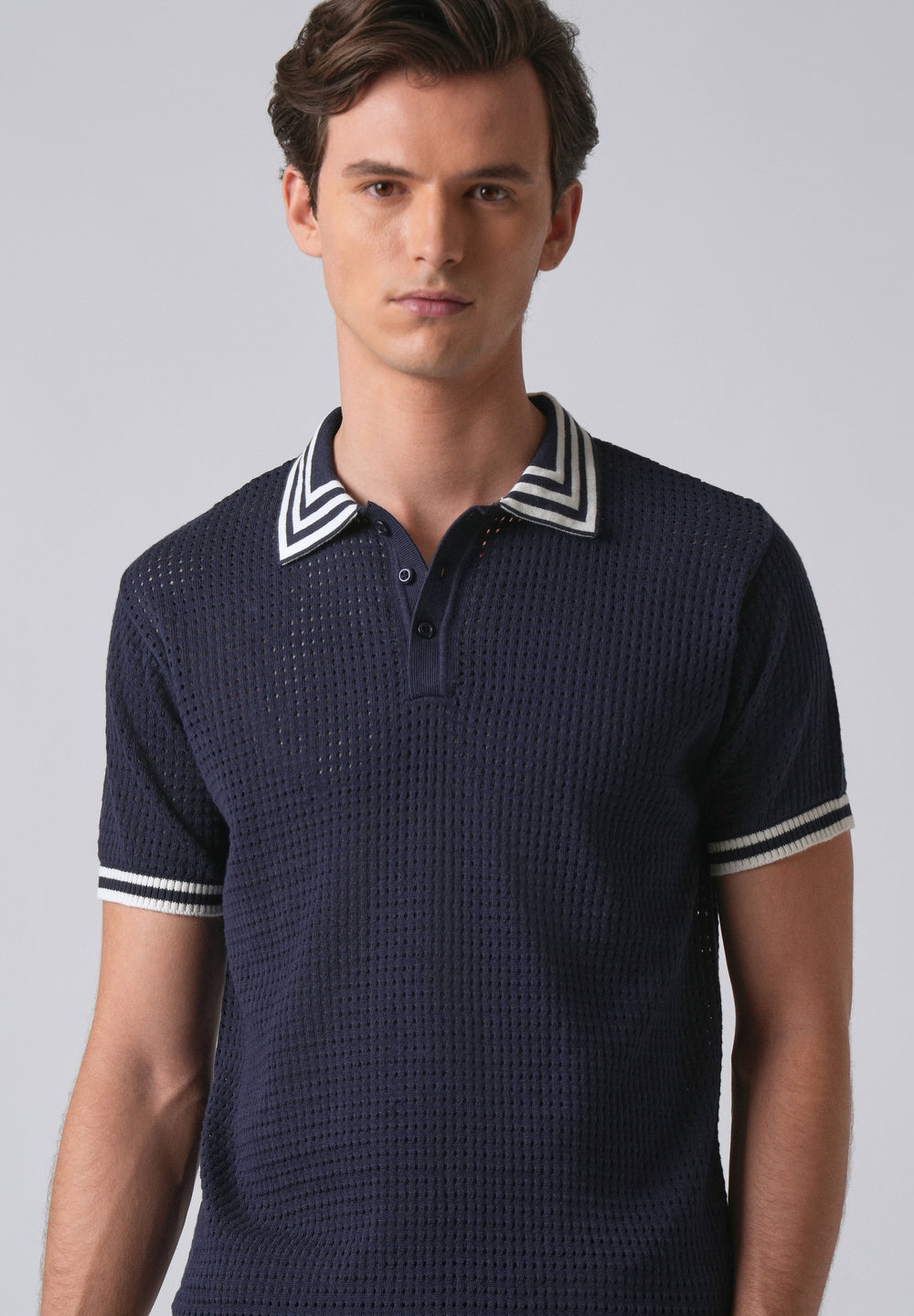 Blue Open Knitted Polo T-shirt