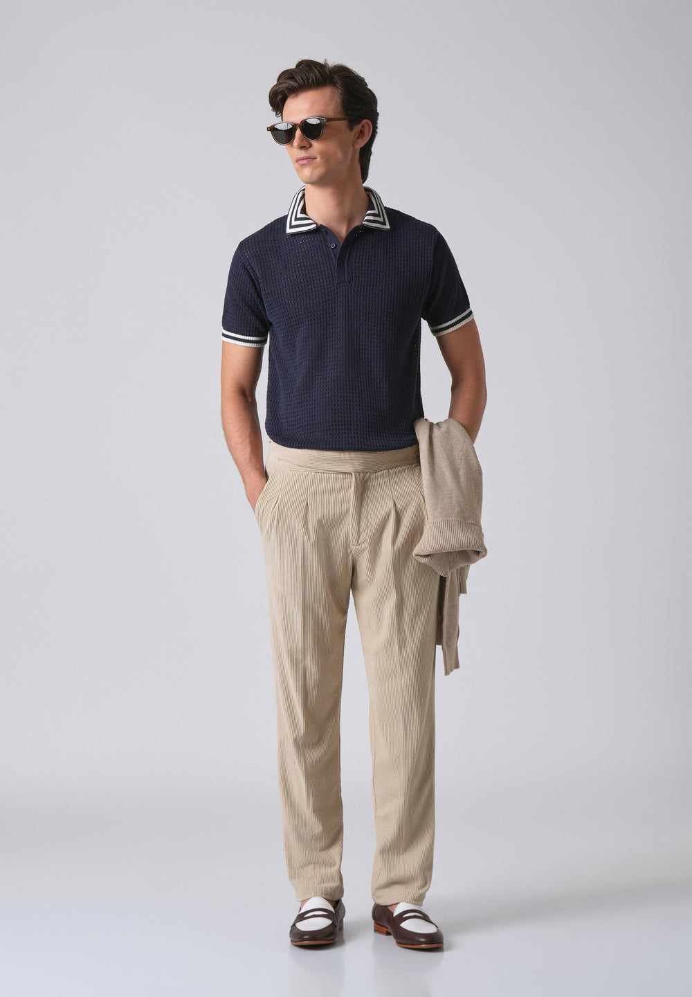 Blue Open Knitted Polo T-shirt