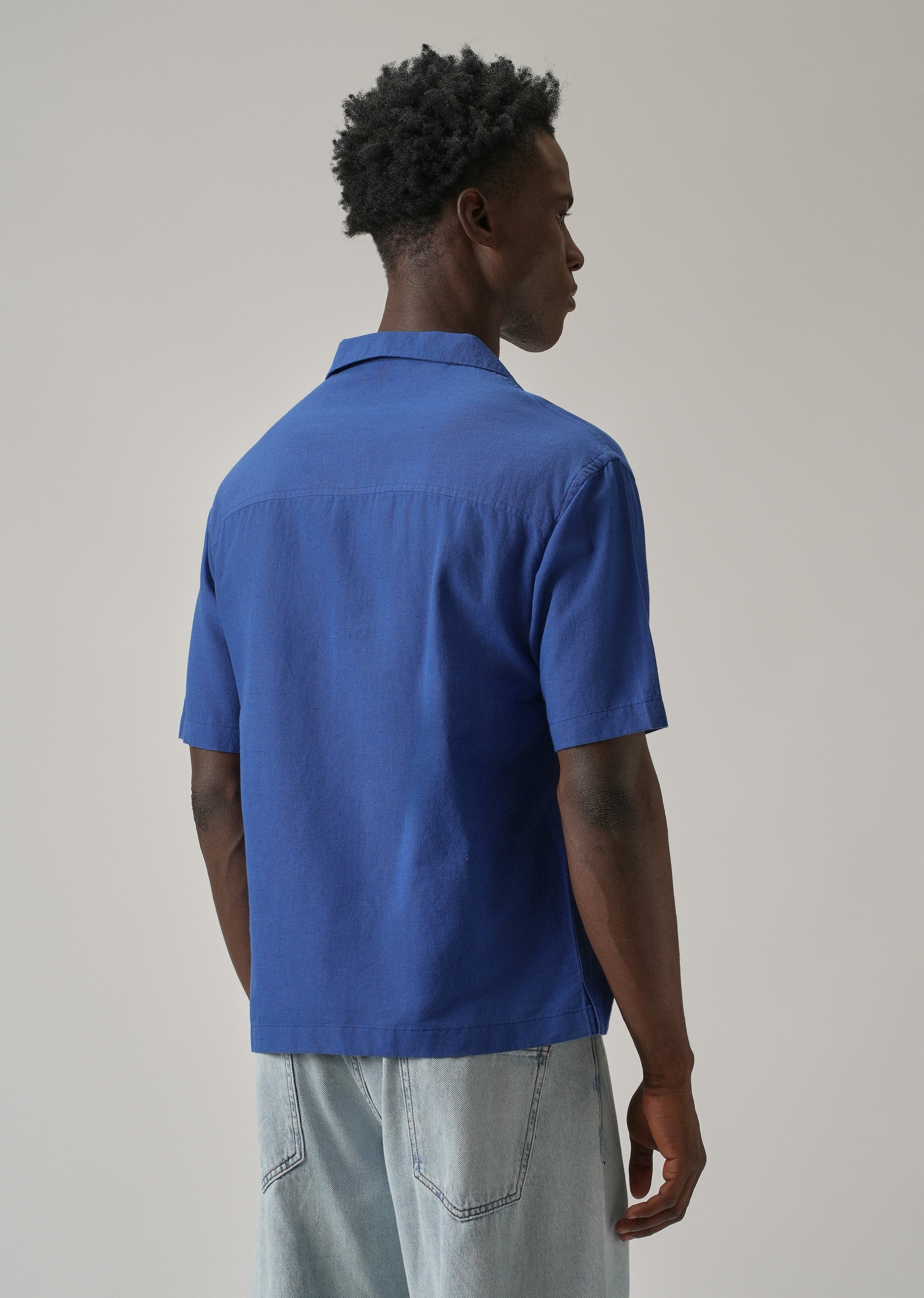 Blue Pattern Embroidery Linen Shirt