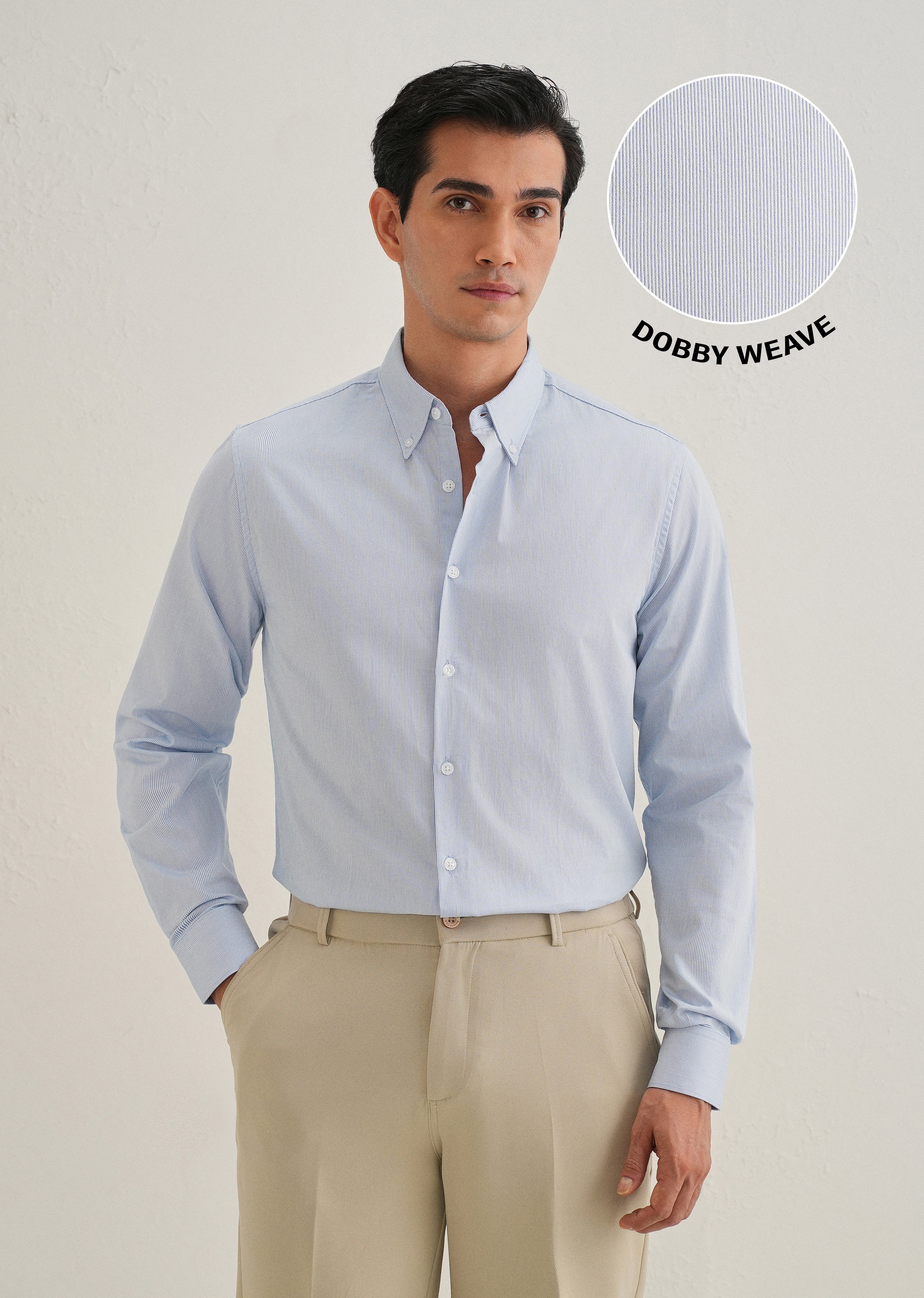 Blue Pin Striped Dobby Cotton Shirt