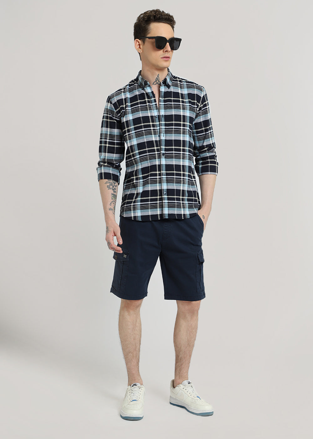 Blue Plaid Oxford Cotton Check Shirt
