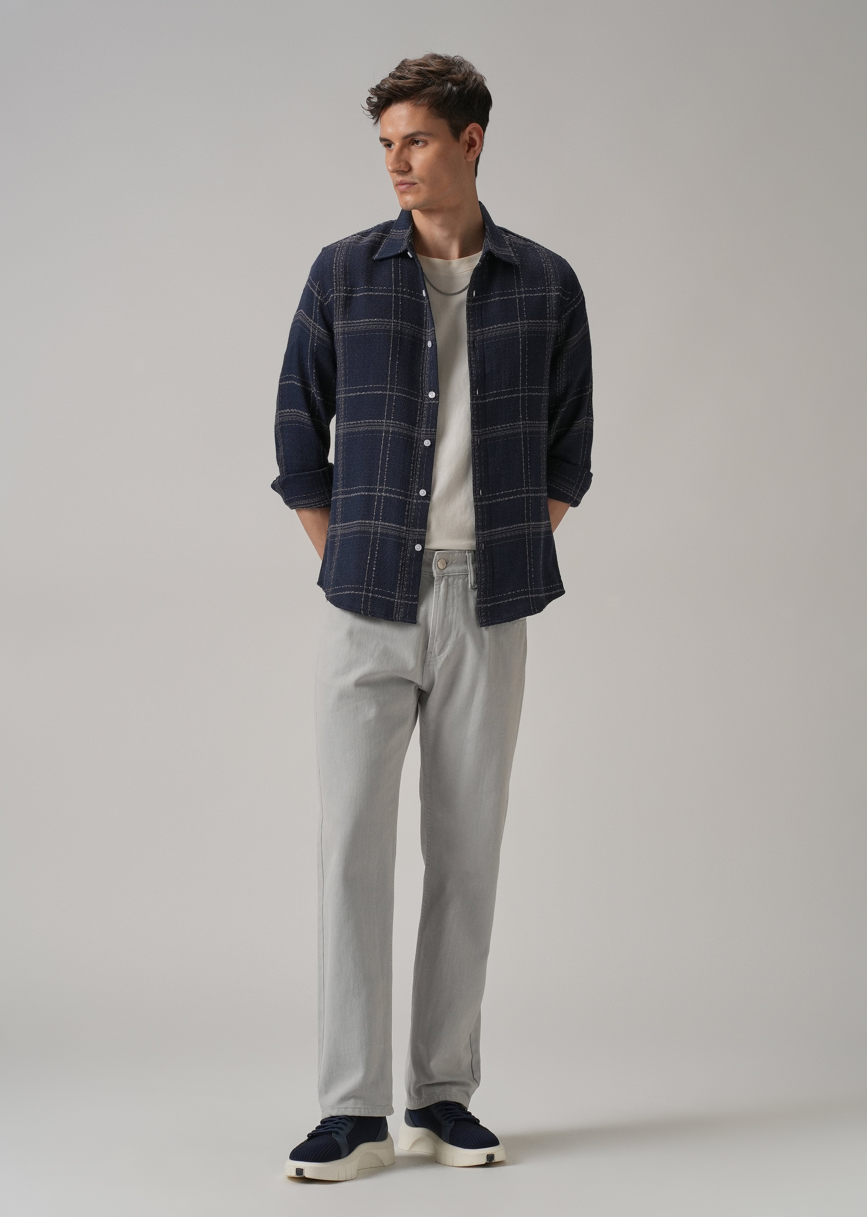 Blue Plaid Textured Cotton Check Shirt