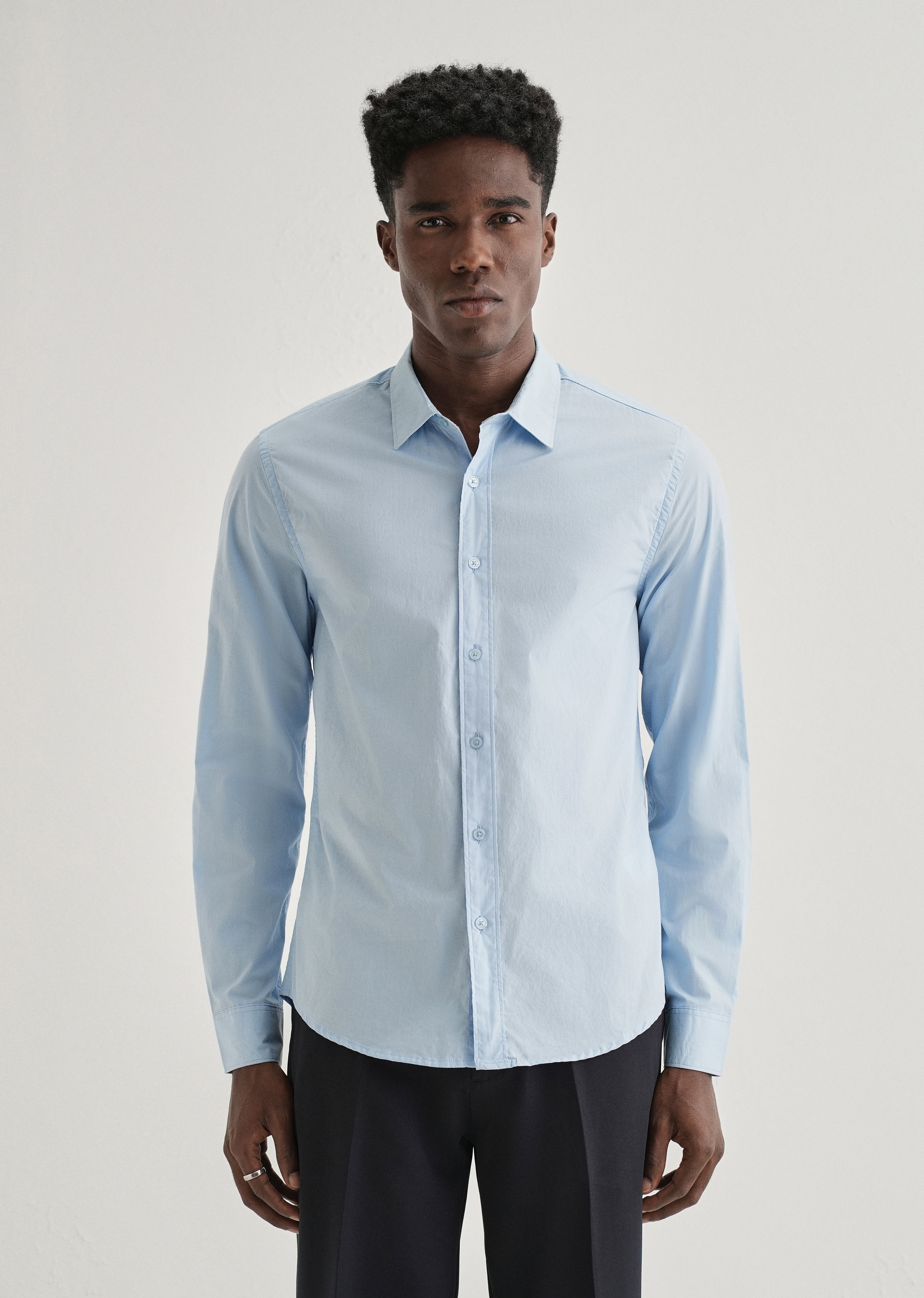 Blue Plain Cotton Shirt