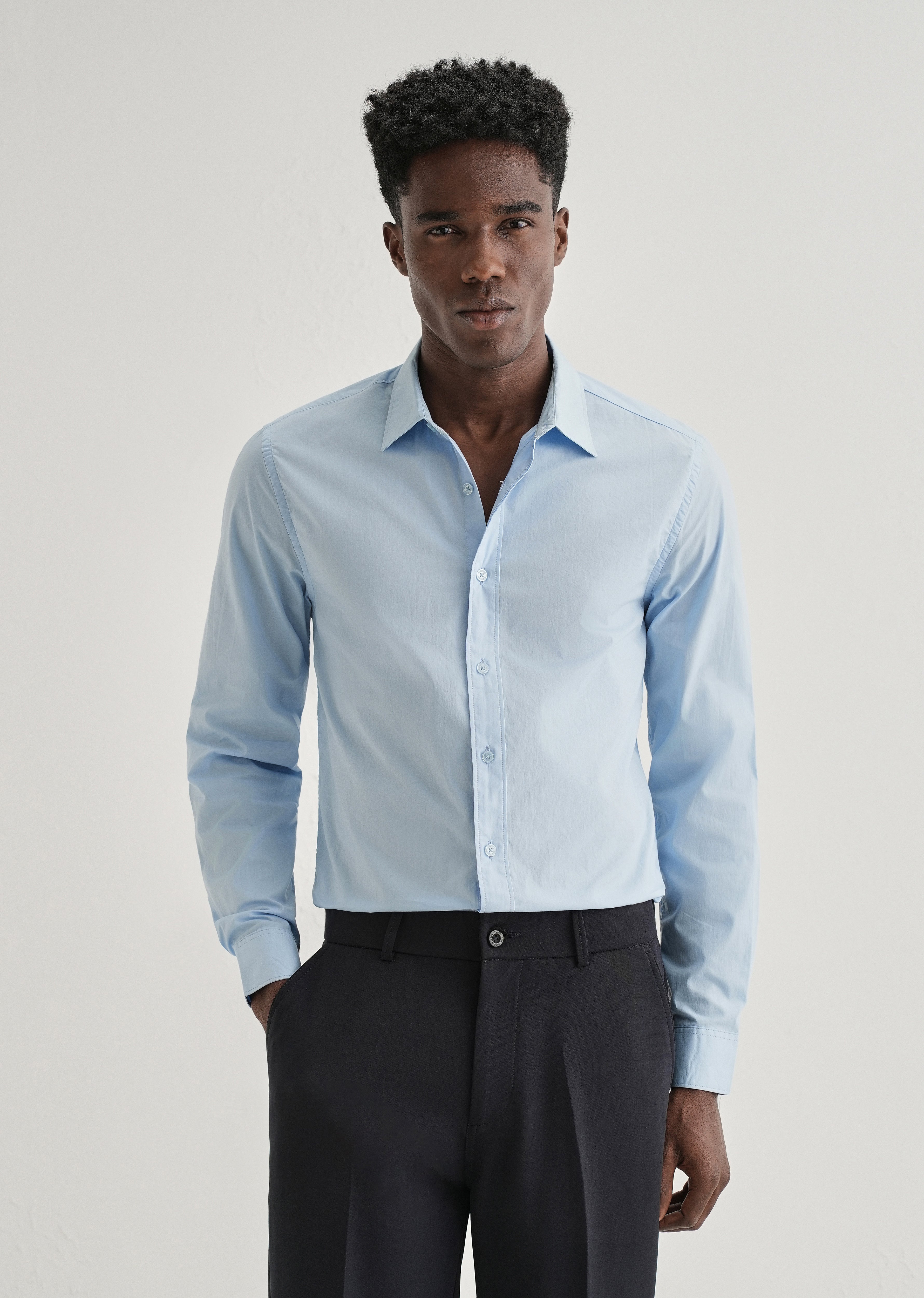 Blue Plain Cotton Shirt