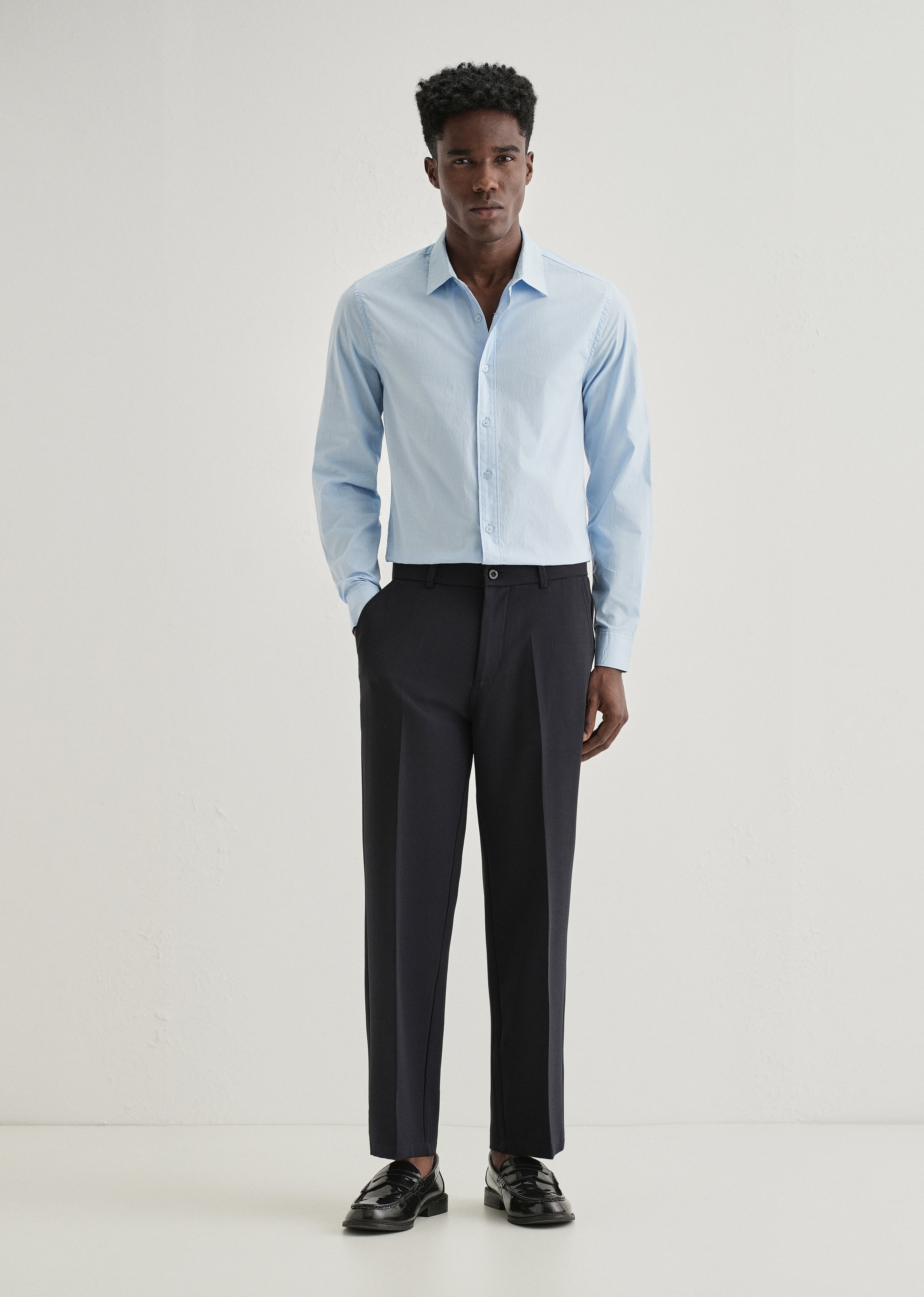 Blue Plain Cotton Shirt
