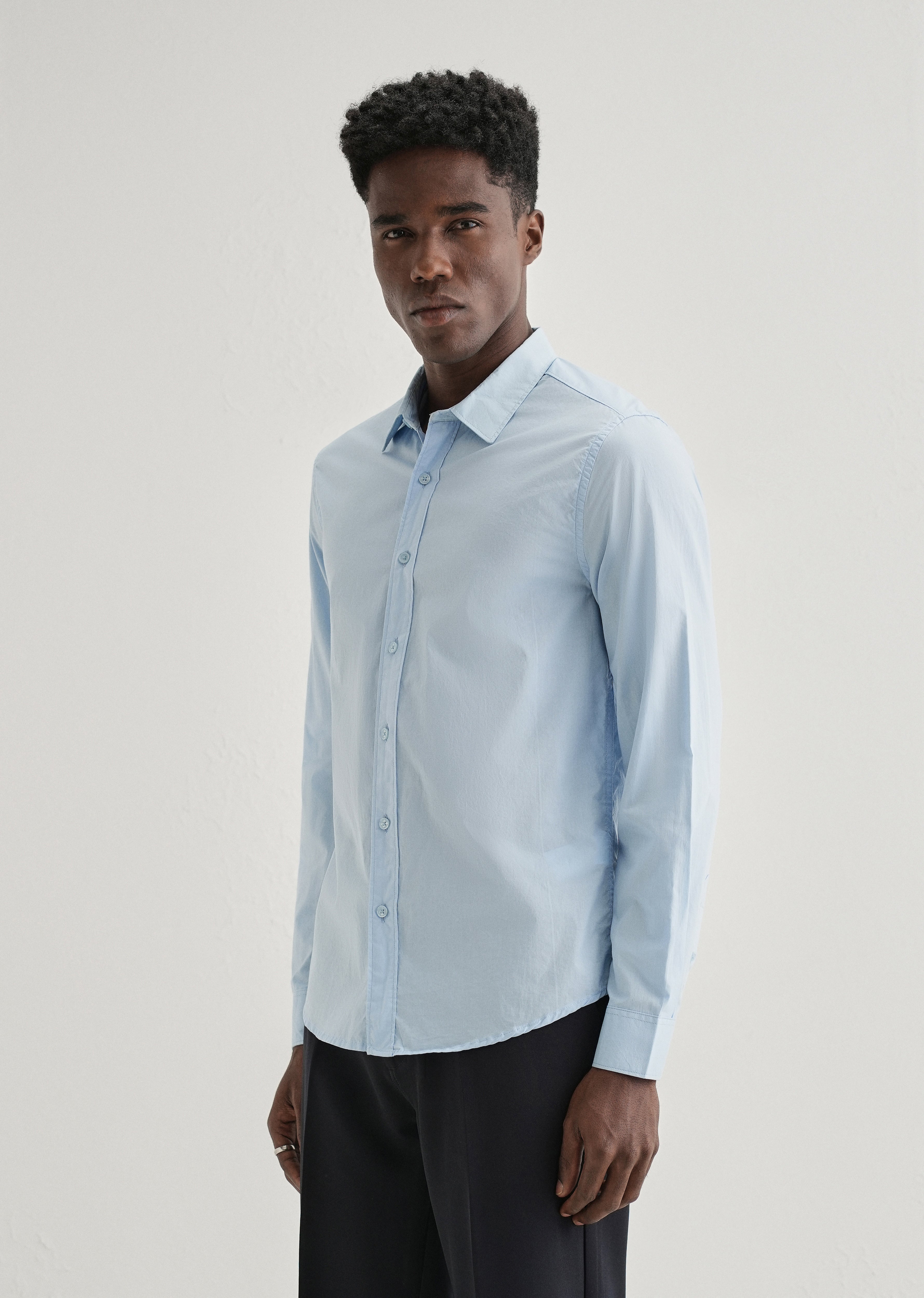 Blue Plain Cotton Shirt
