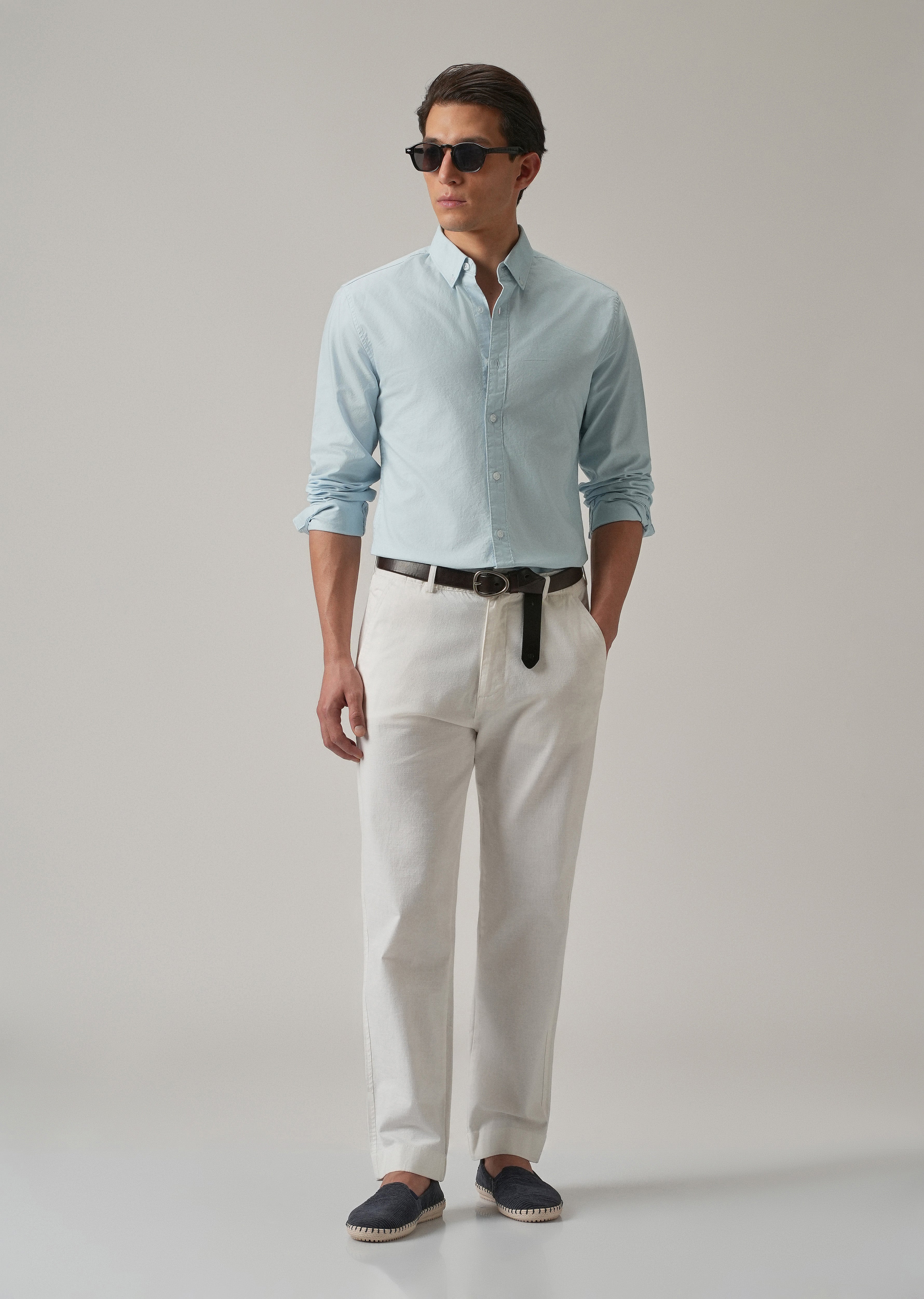 Blue Plain Elbow Patch Oxford Shirt