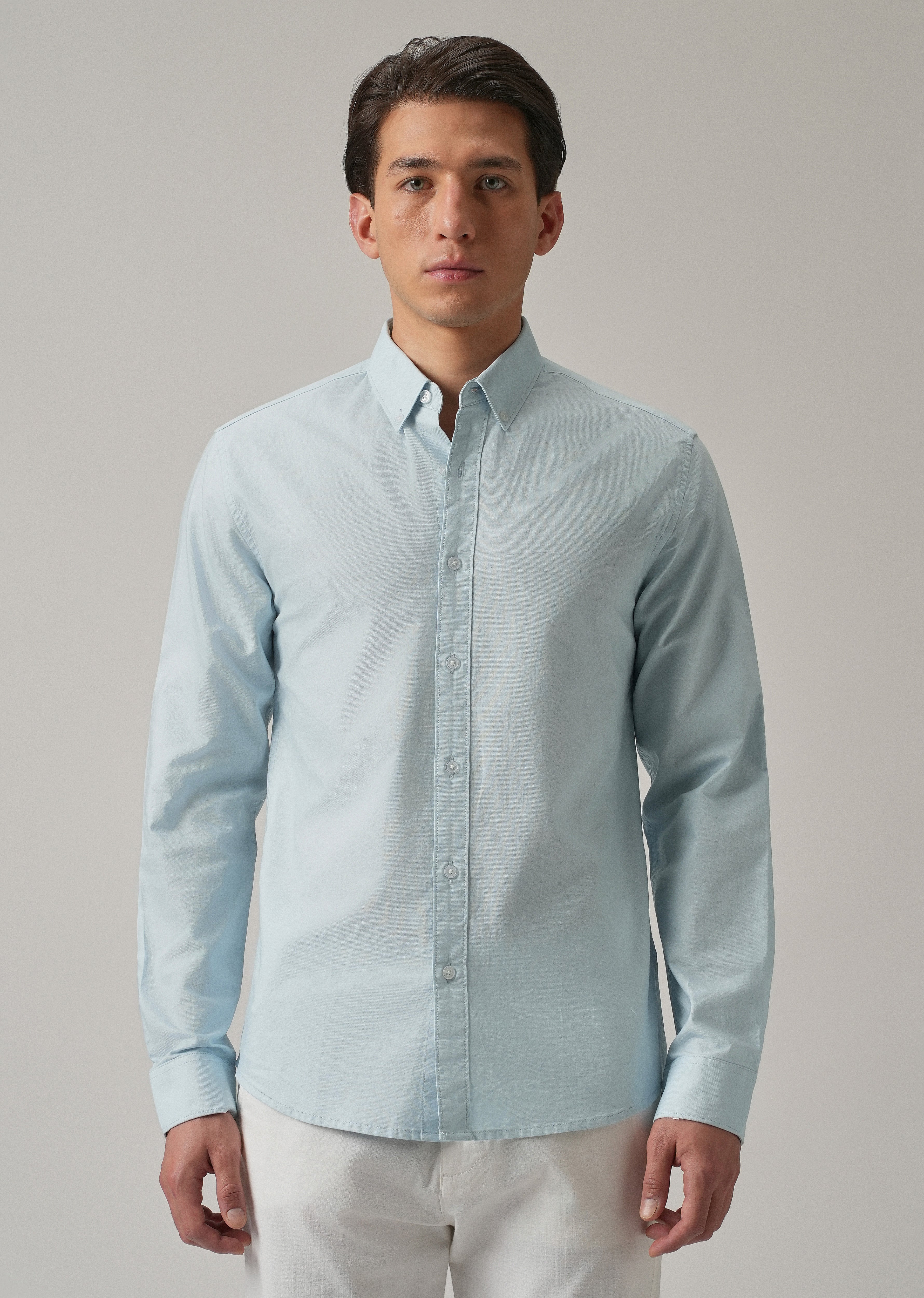 Blue Plain Elbow Patch Oxford Shirt