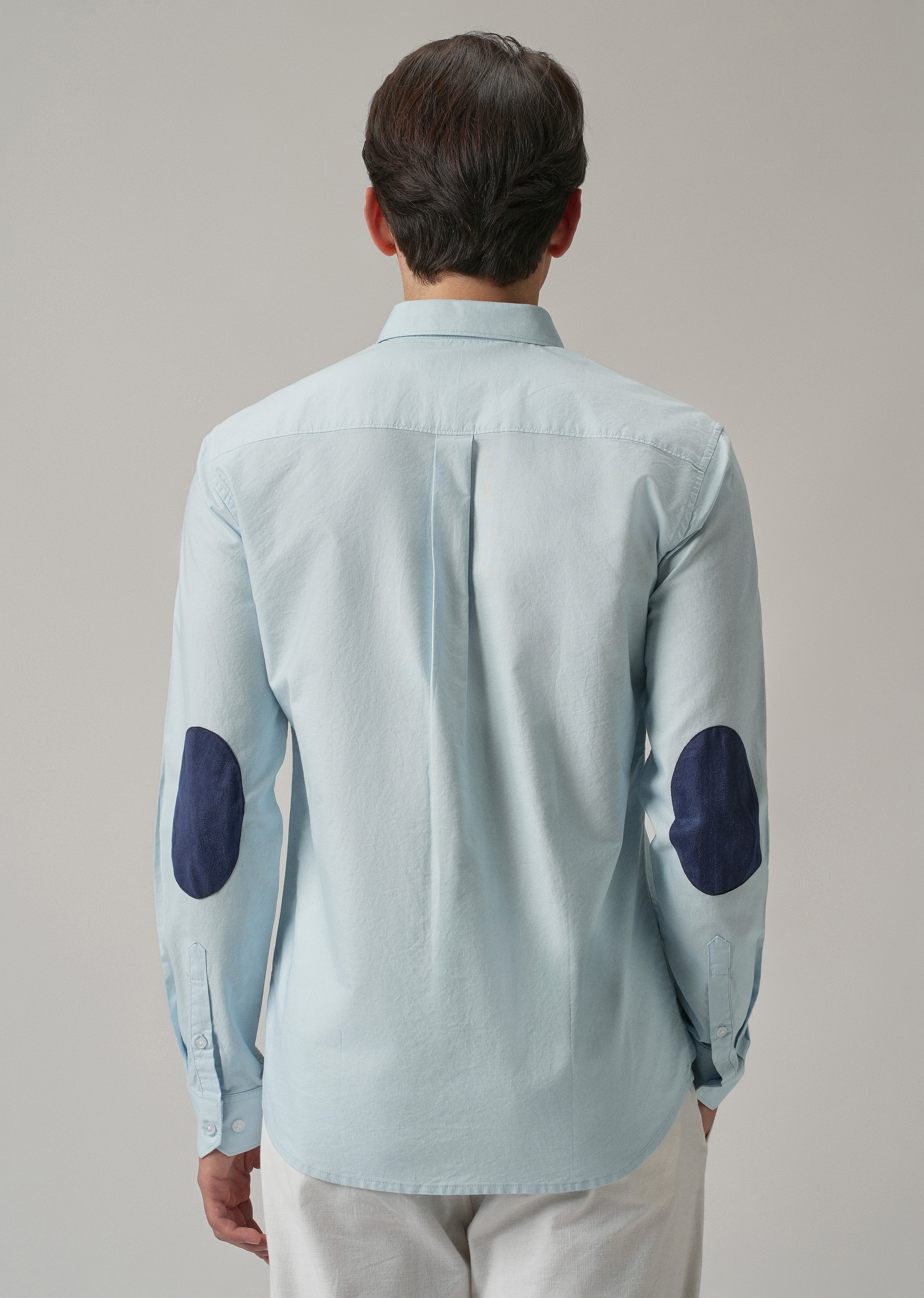 Blue Plain Elbow Patch Oxford Shirt