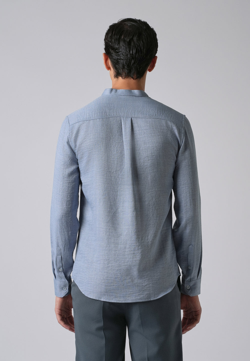 Blue Plain Mandarin Collar Shirt