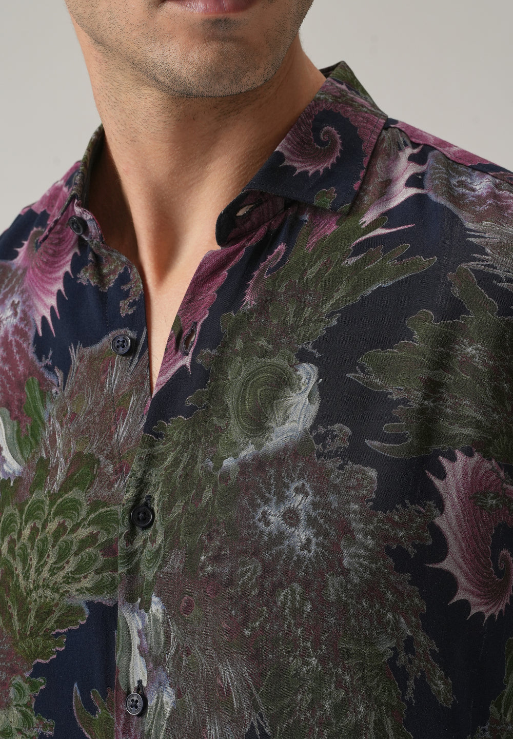 Blue Prickly Flora Print Feather Shirt