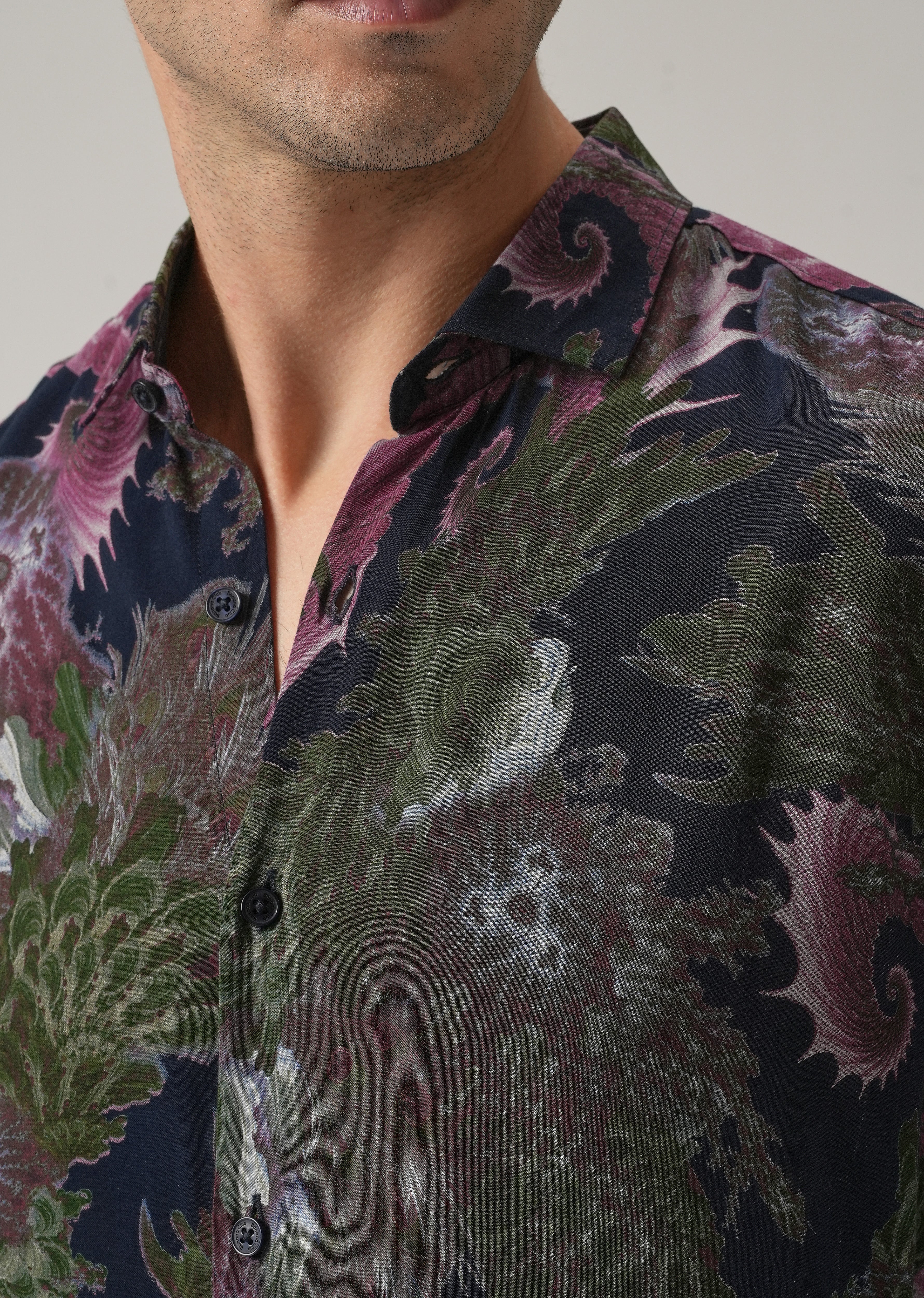 Blue Prickly Flora Print Feather Shirt