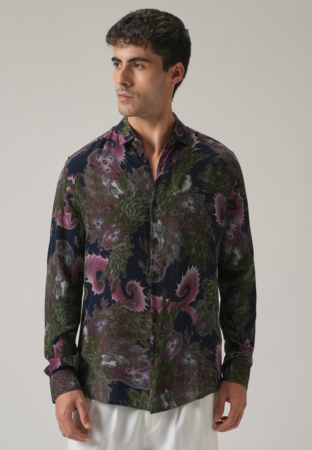 Blue Prickly Flora Print Feather Shirt